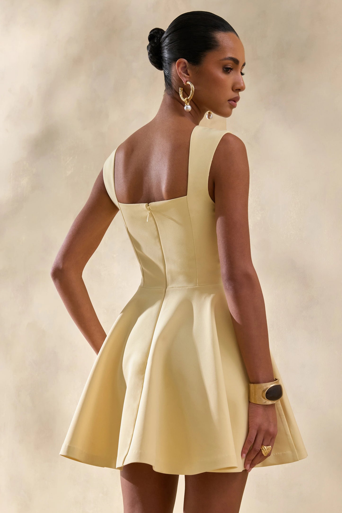 Katya Lemon Sweetheart-Neck Skater Mini Dress