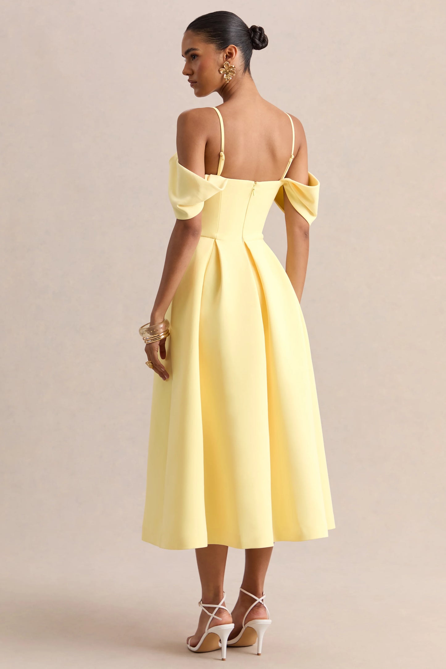 Cosima Lemon Bardot-Neck Midi Dress