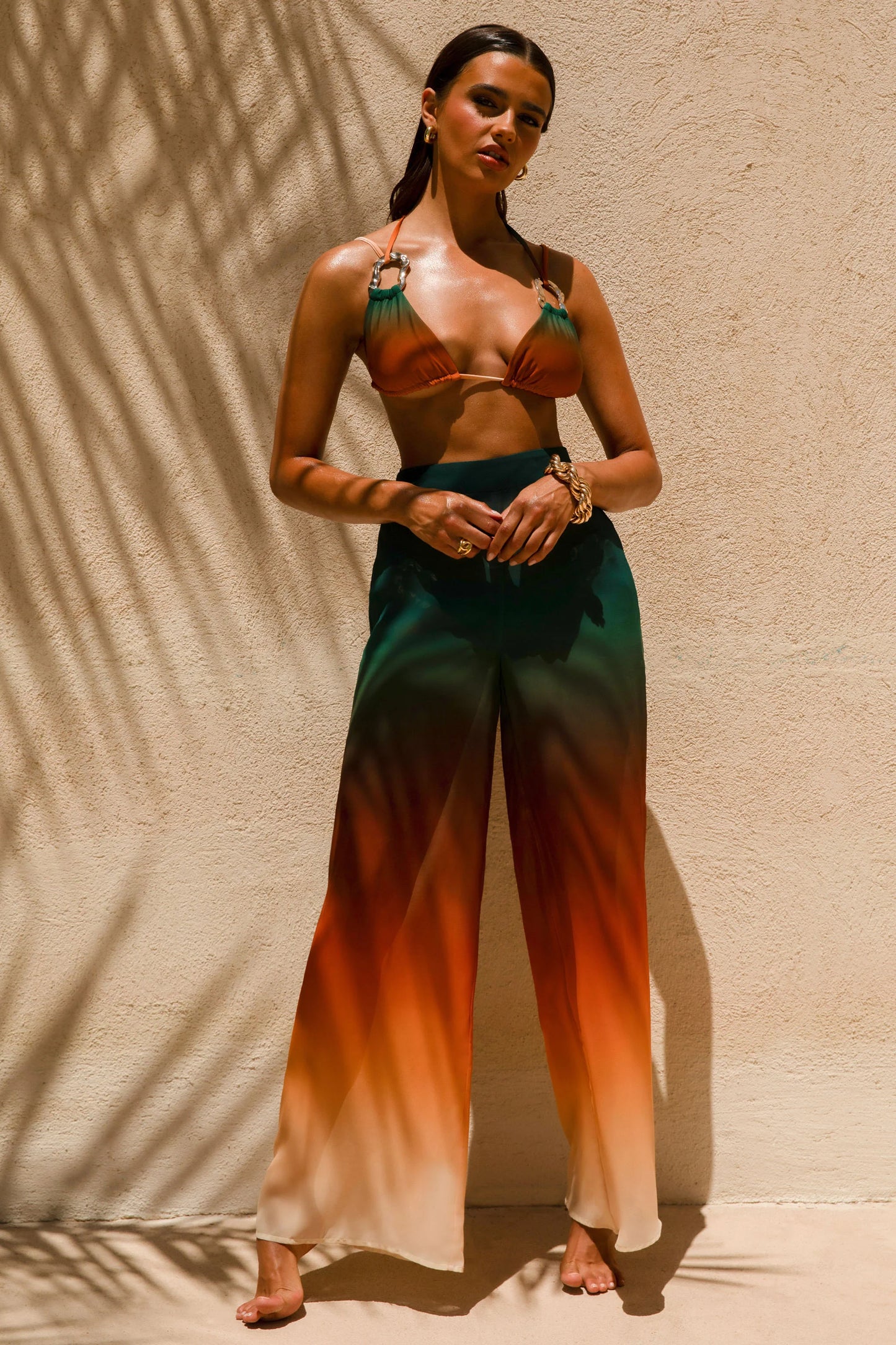 Farretti Ombre Print Chiffon Wide-Leg Trousers