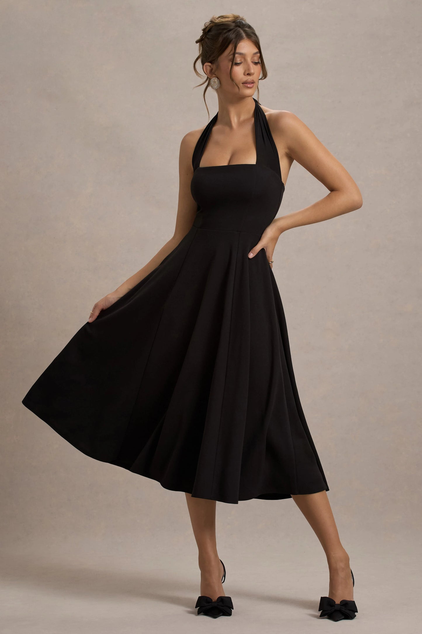 Auburn Black Halter Skater Midi Dress