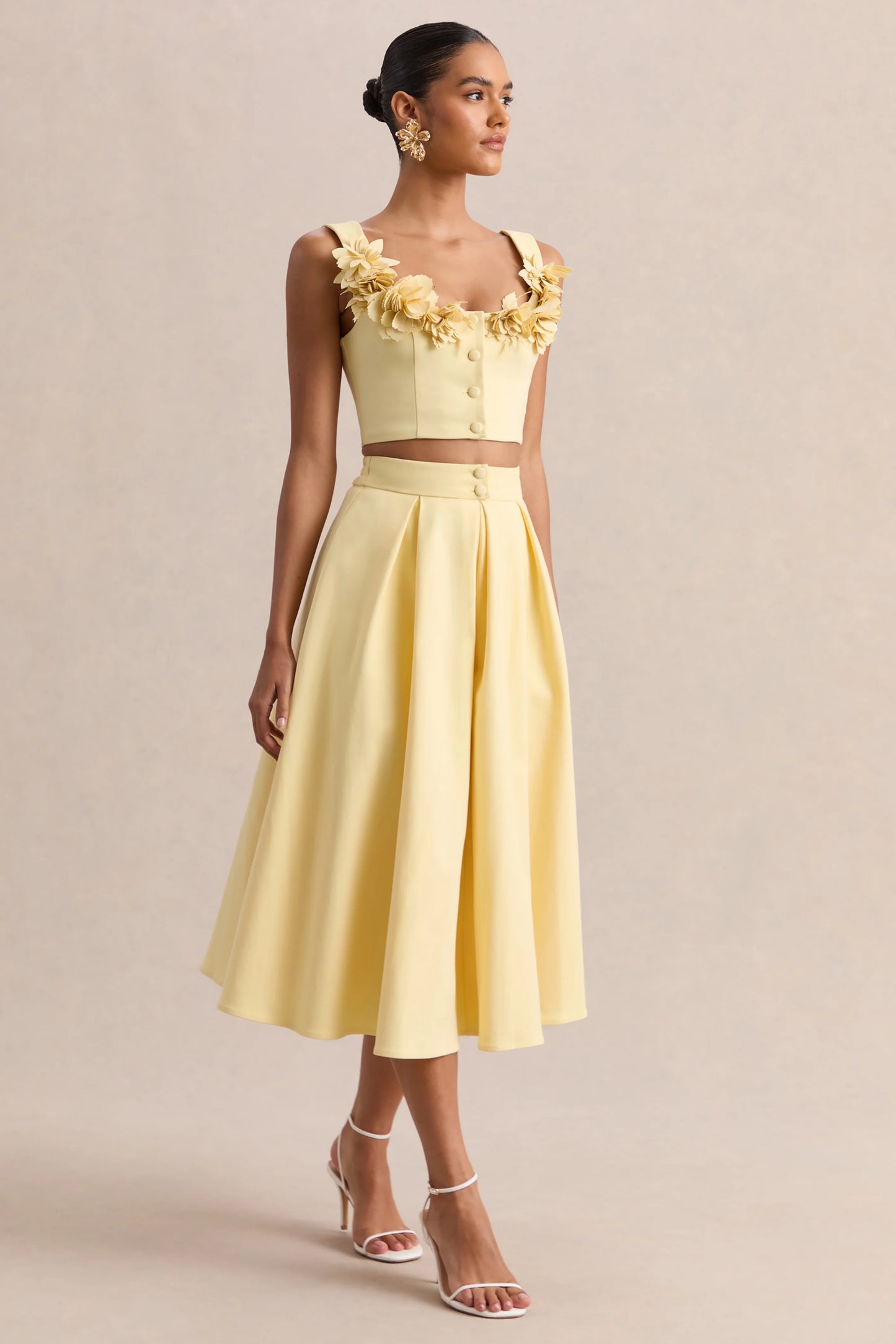 Caprielle Lemon Scoop-Neck Crop-Top With Corsage Detailing