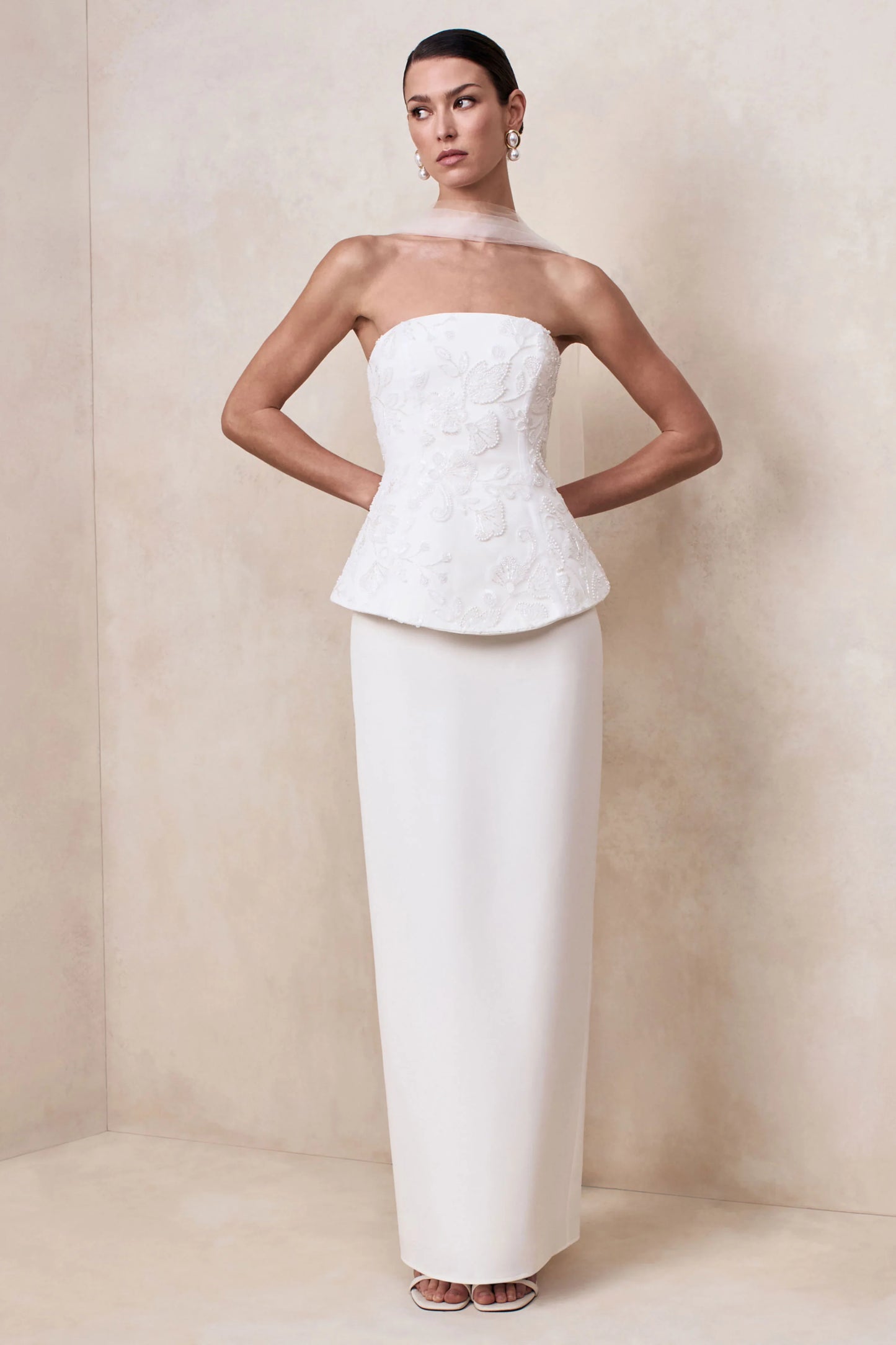 Naira White Satin Bandeau Corset Maxi Dress