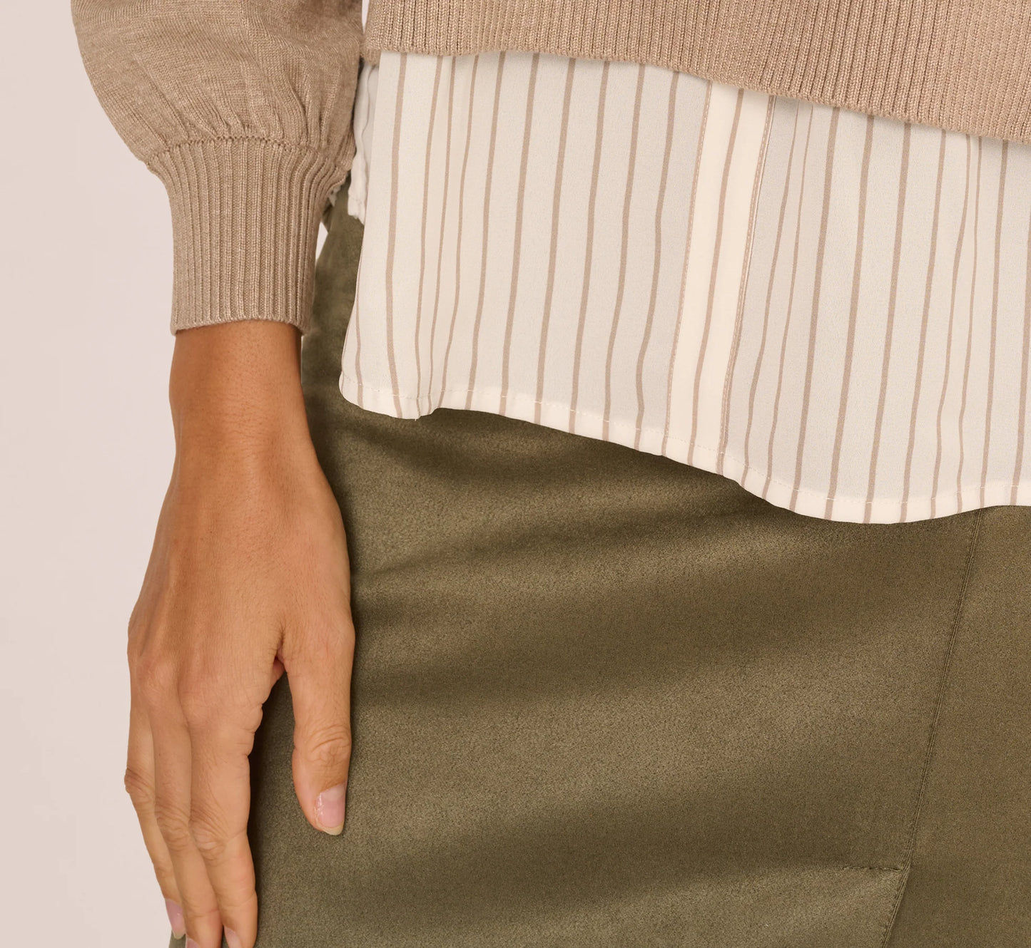 Long Sleeve Collared Printed Twover Sweater In H. Oatmeal W  Staple Stripe