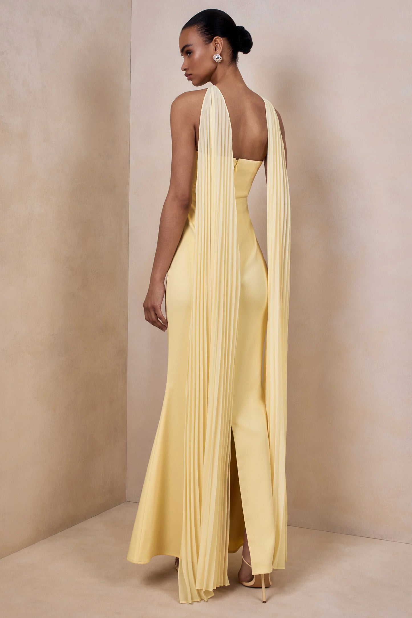 Avery Lemon Bandeau Maxi Dress With Embellished Scarf