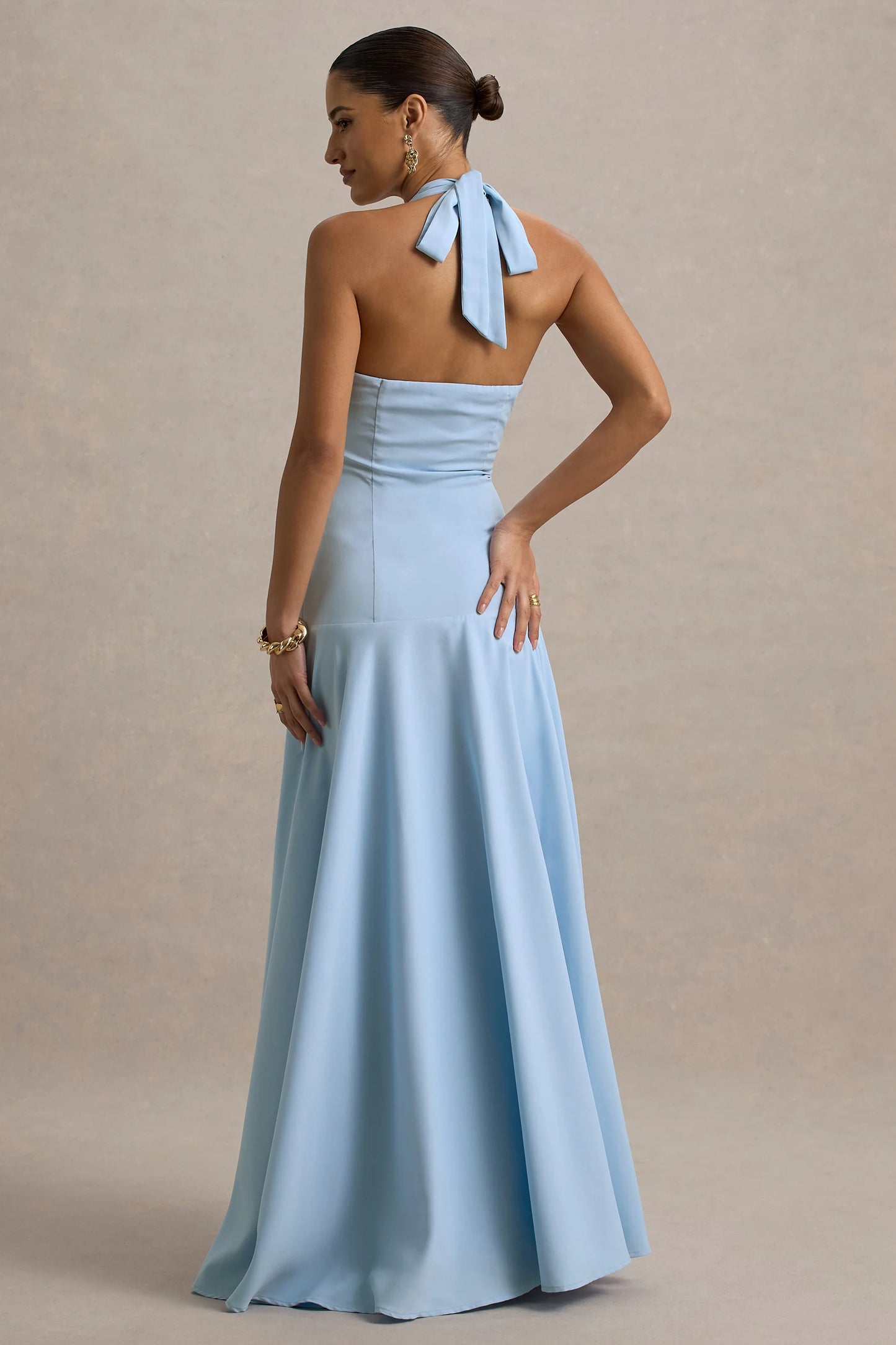 Ginevra Powder Blue Halter-Neck Slip Maxi Dress