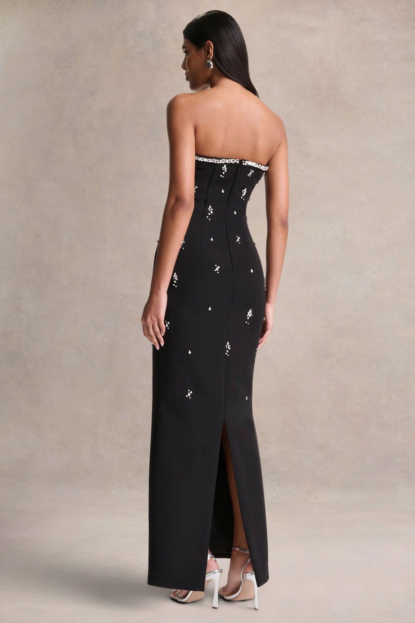 Rominia Black Bandeau Hand-Embellished Maxi Dress