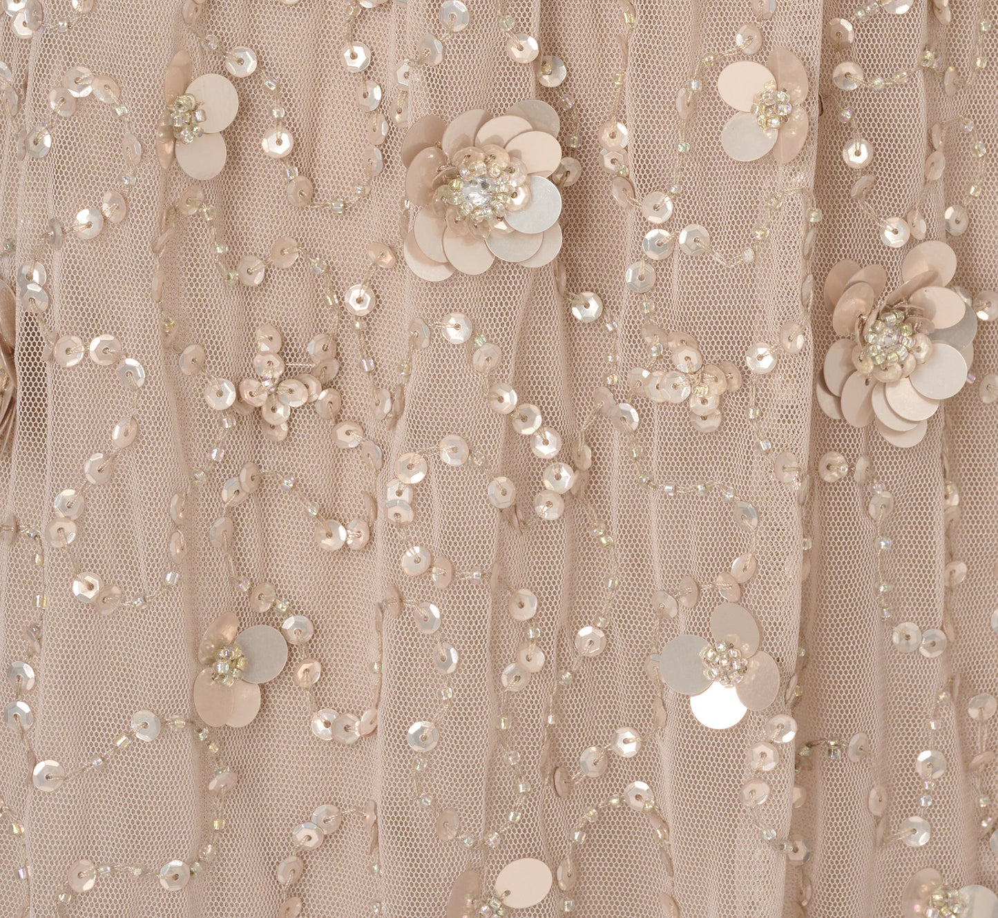 Cap Sleeve Beaded Sequin Floral Gown In Marble
