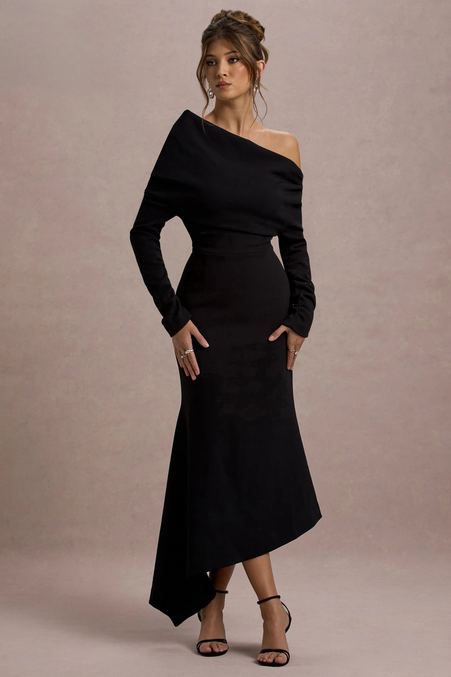 Lou Black One-Shoulder Asymmetric Maxi Dress