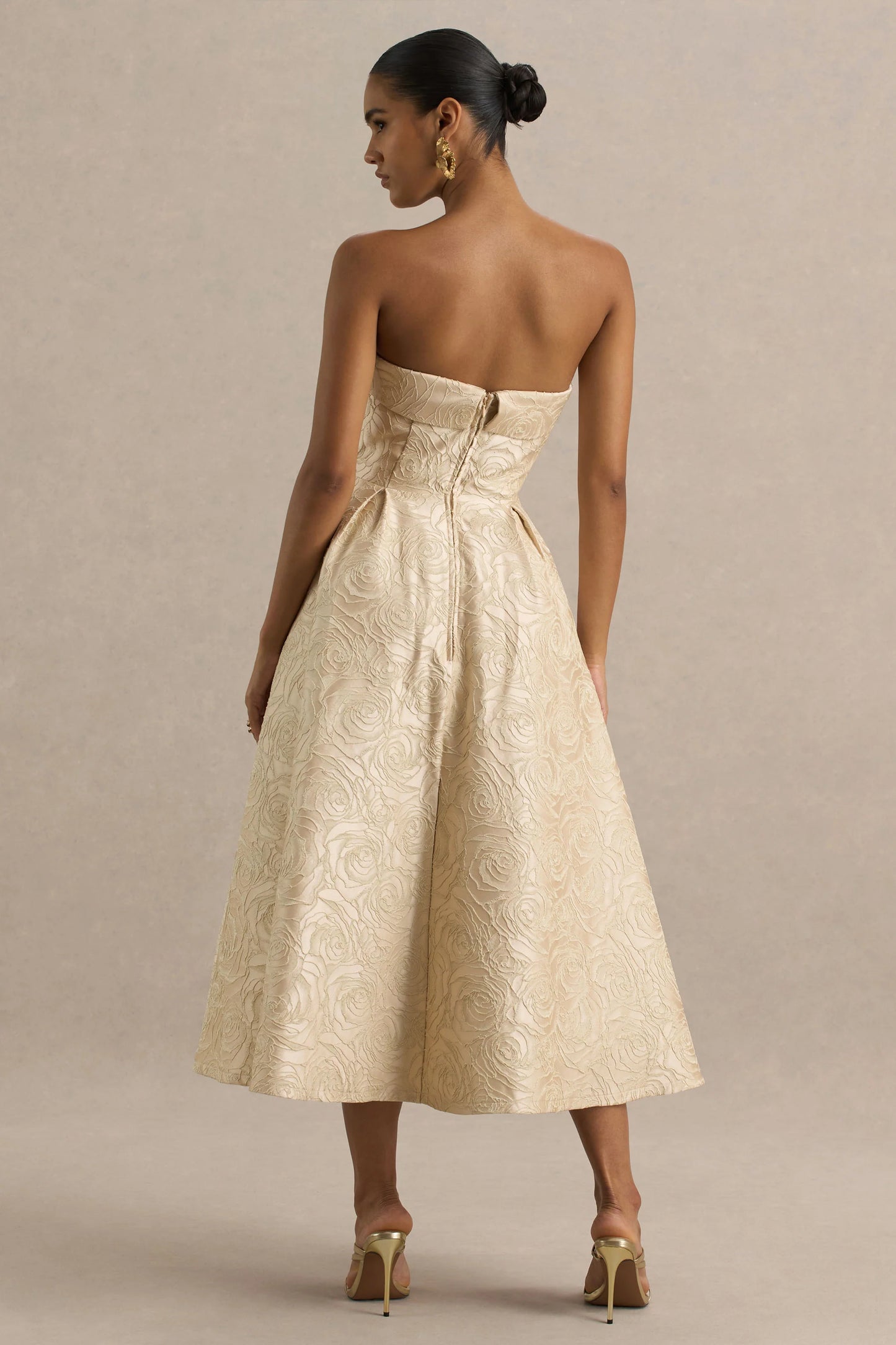 Hypnotic Gold Jacquard Bandeau Midi Dress