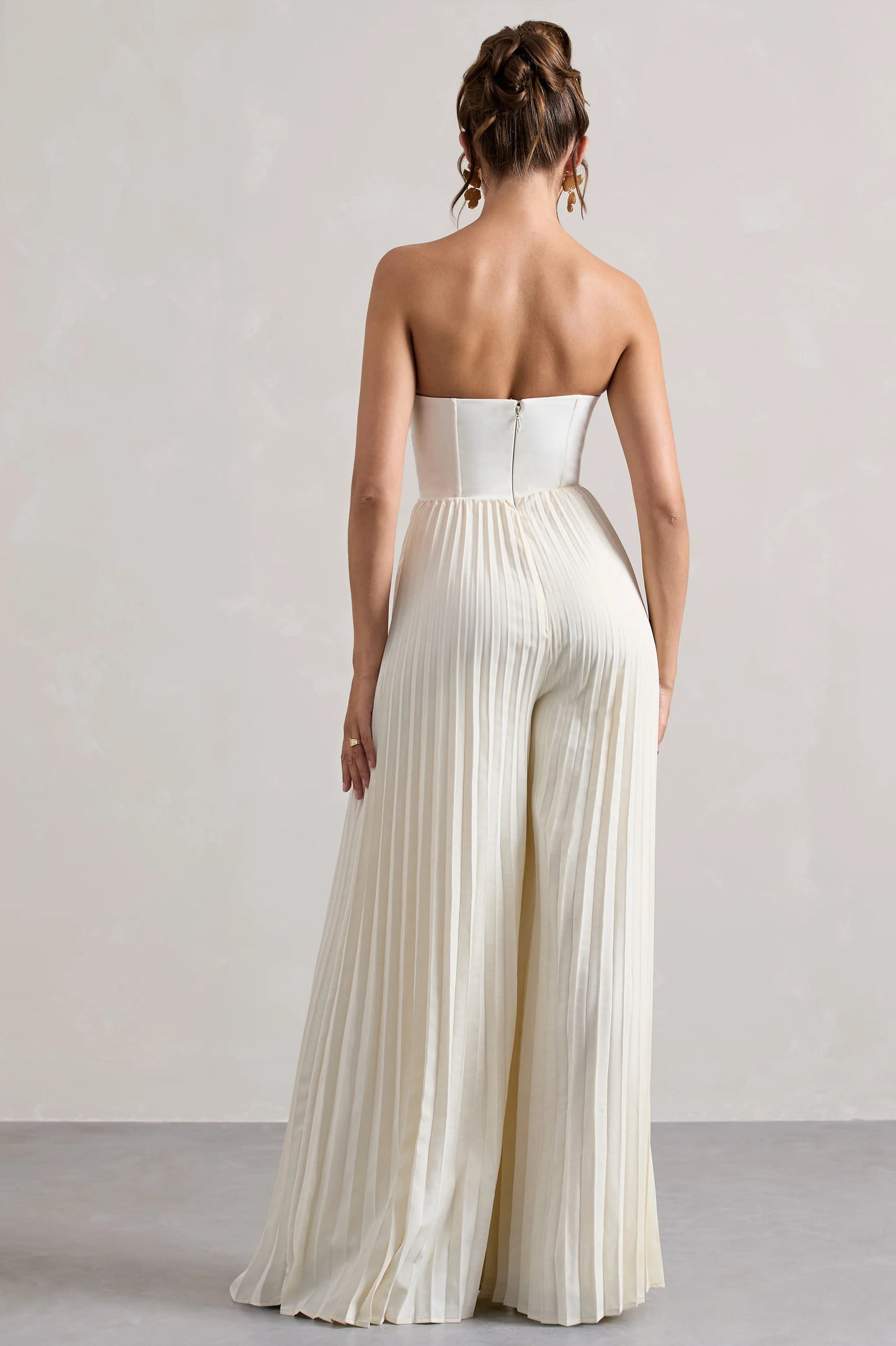 Lorelai Cream Corset Plisse Wide-Leg Jumpsuit
