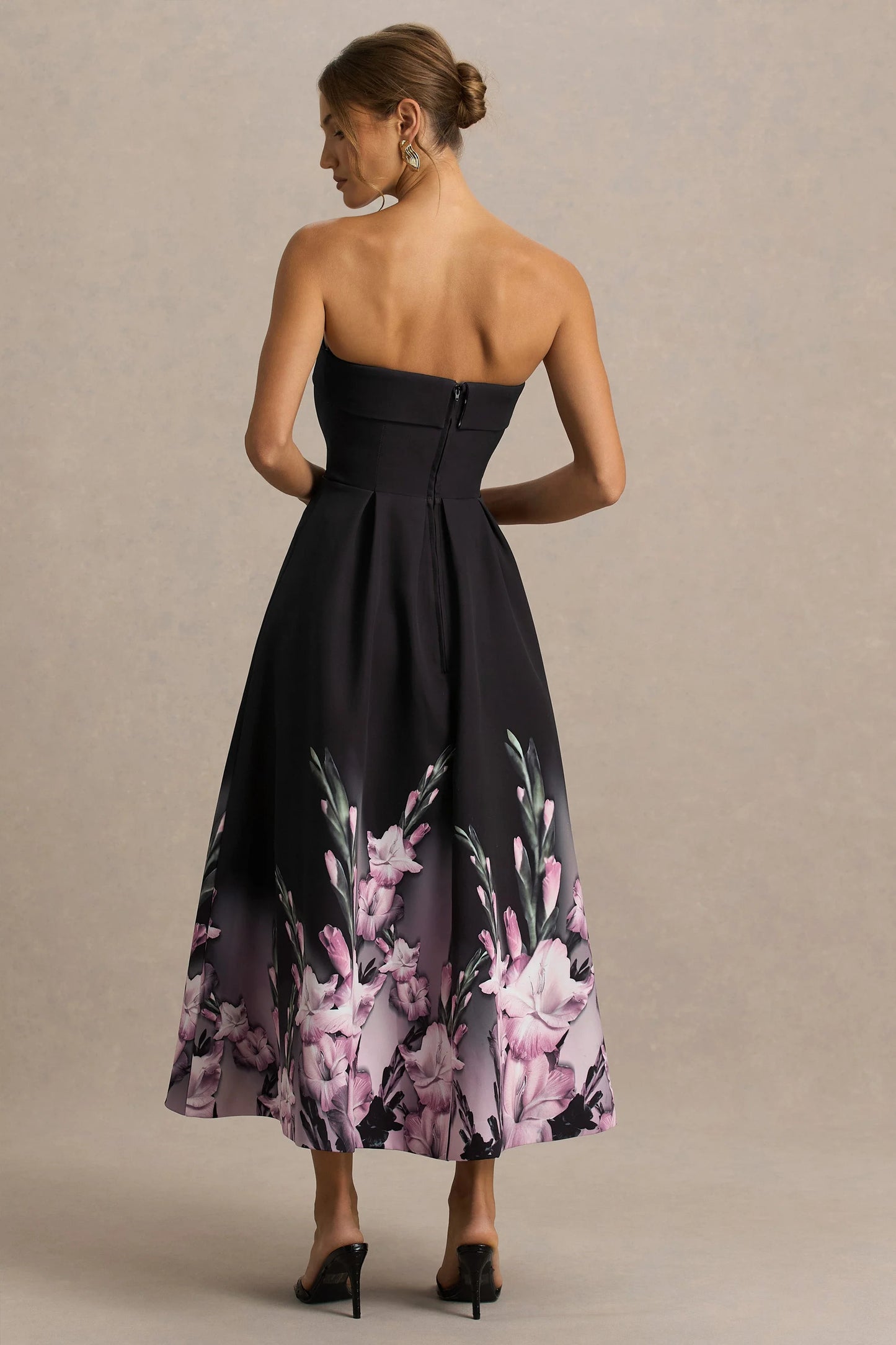 Annalise Pink Border Print Bandeau Midi Dress