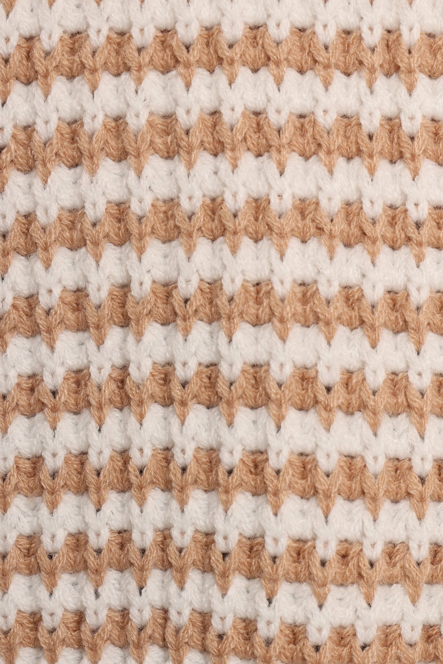 Becca Crewneck Waffle Stitch Stripe Knit Sweater - Tan