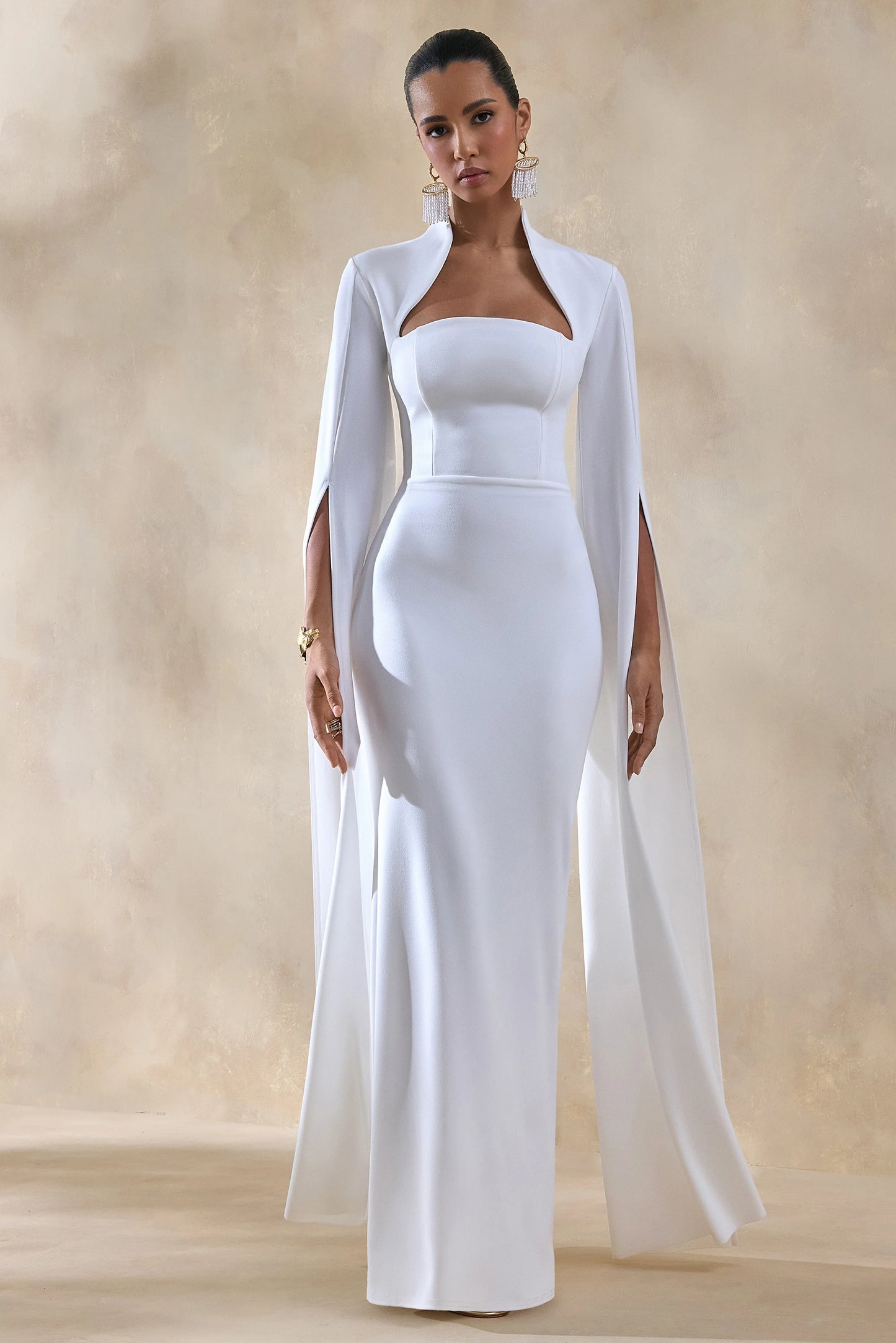 Esme White Square-Neck Maxi Dress With Cape Sleeves