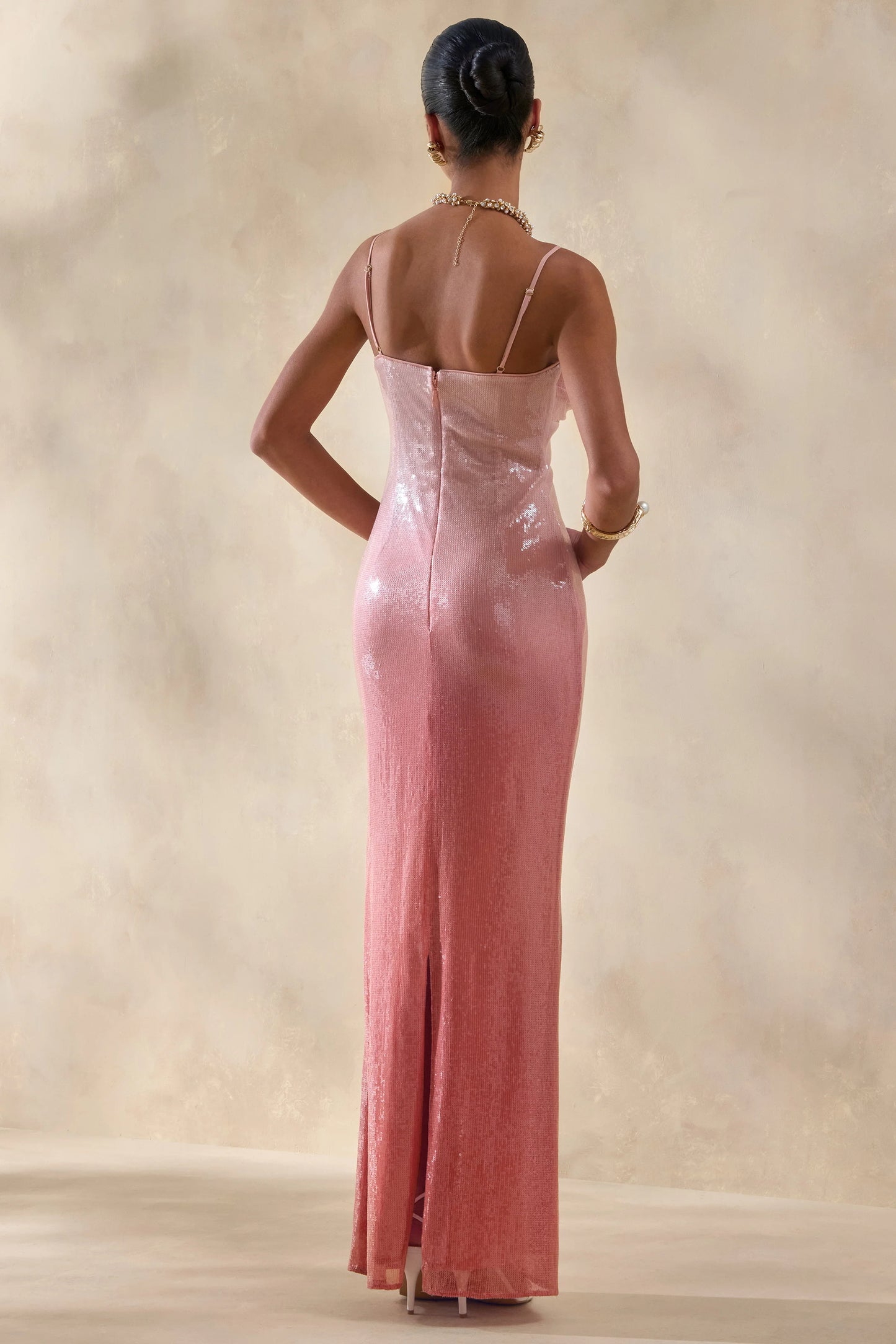 Feloria Coral Ombre Sequin Cowl-Neck Maxi Dress
