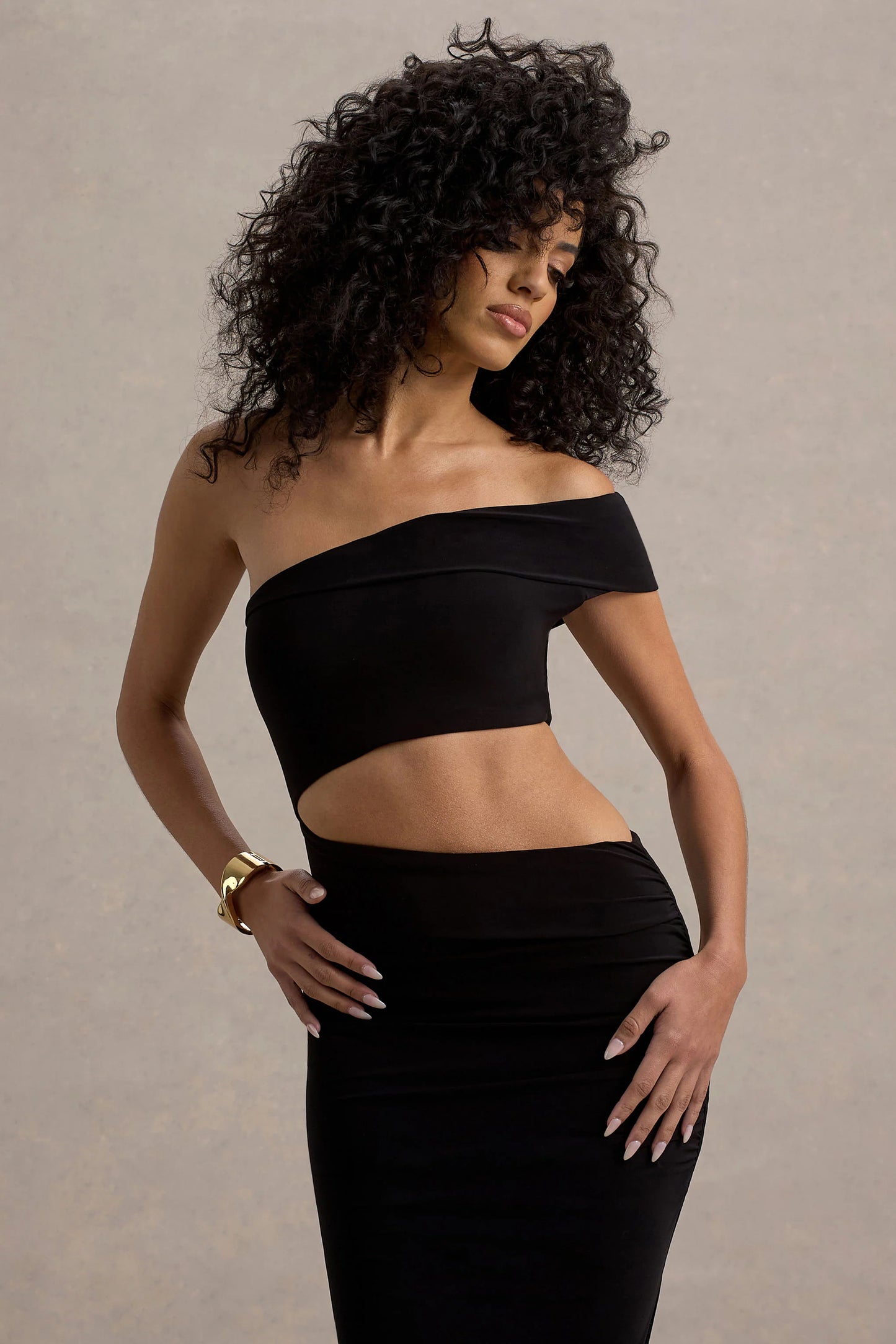 Milos Black One-Shoulder Cut-Out Maxi Dress With Split