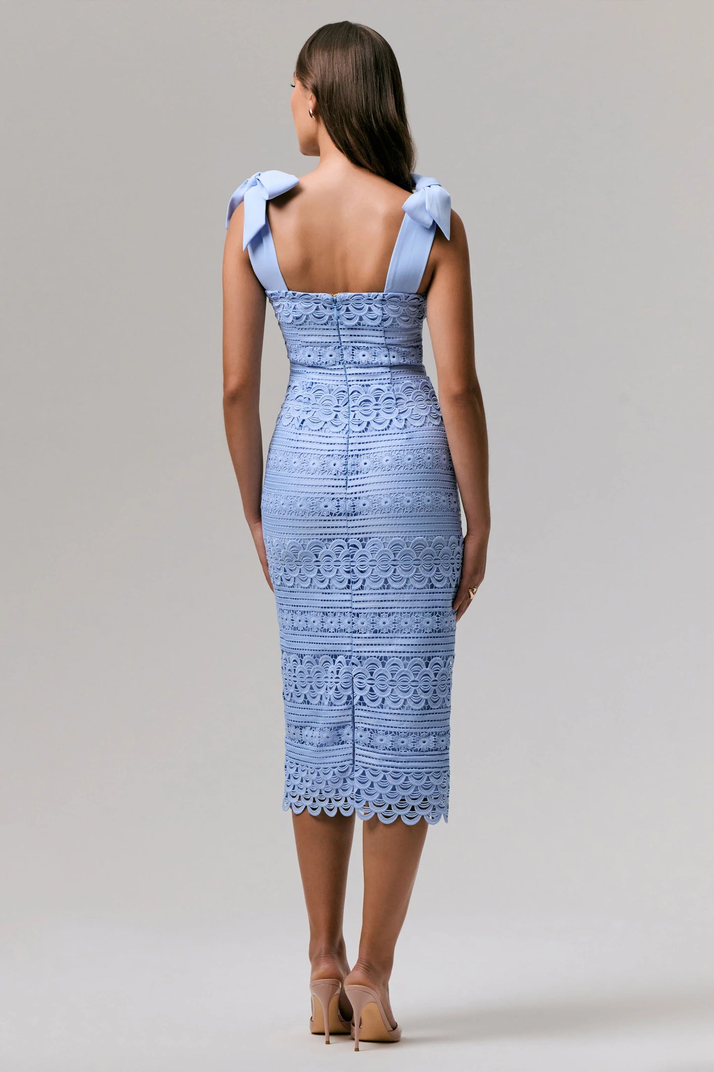 Precious Treasure Powder Blue Square-Neck Midi Dress With Tie Details