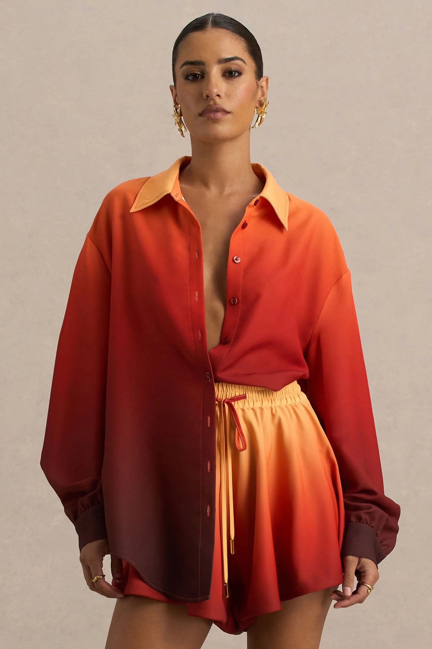 Rowan Ombre Satin Shirt with Plunge Neckline