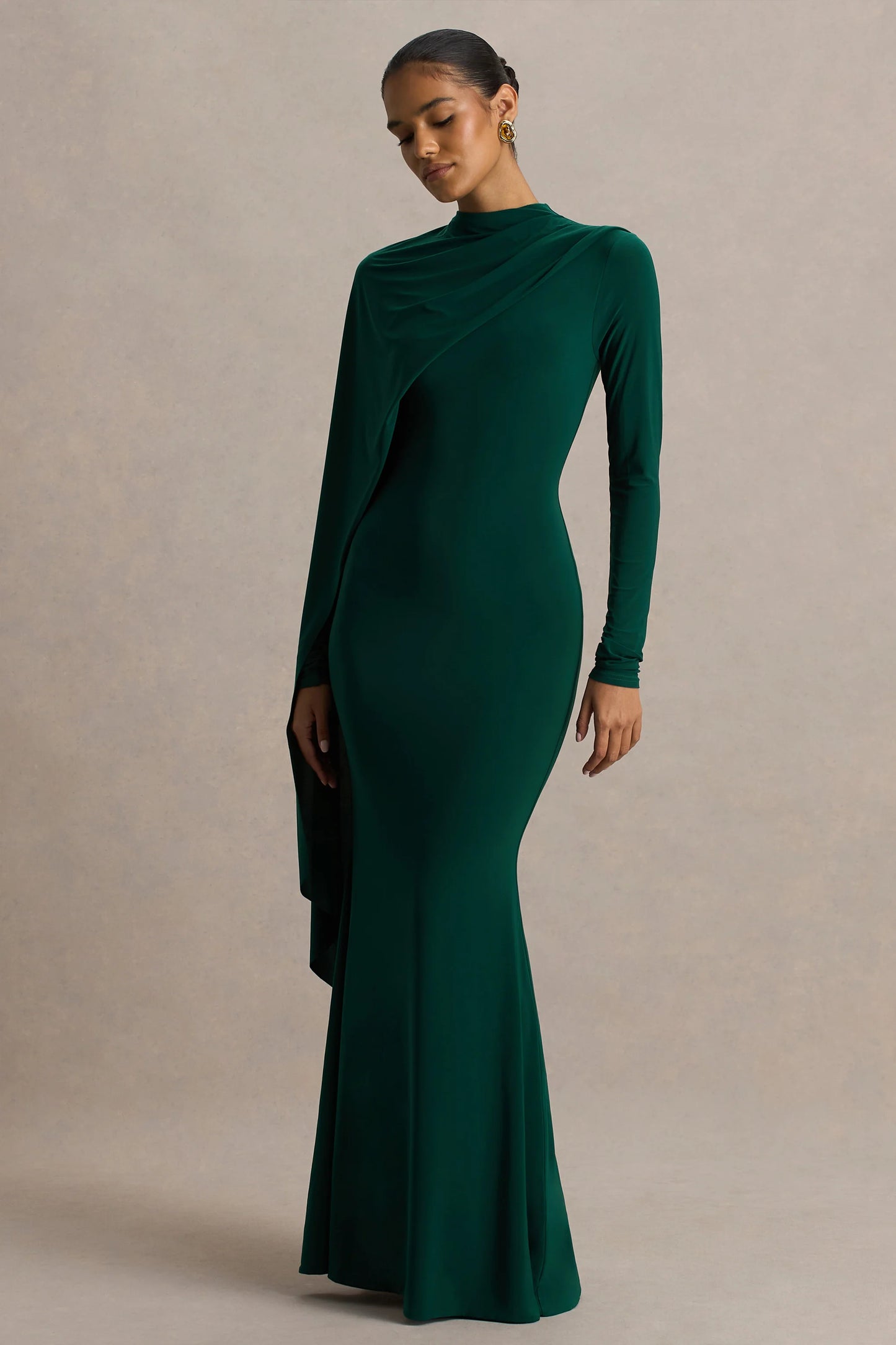 Always Bottle Green High-Neck Maxi Dress With Cape Sleeve Detail
