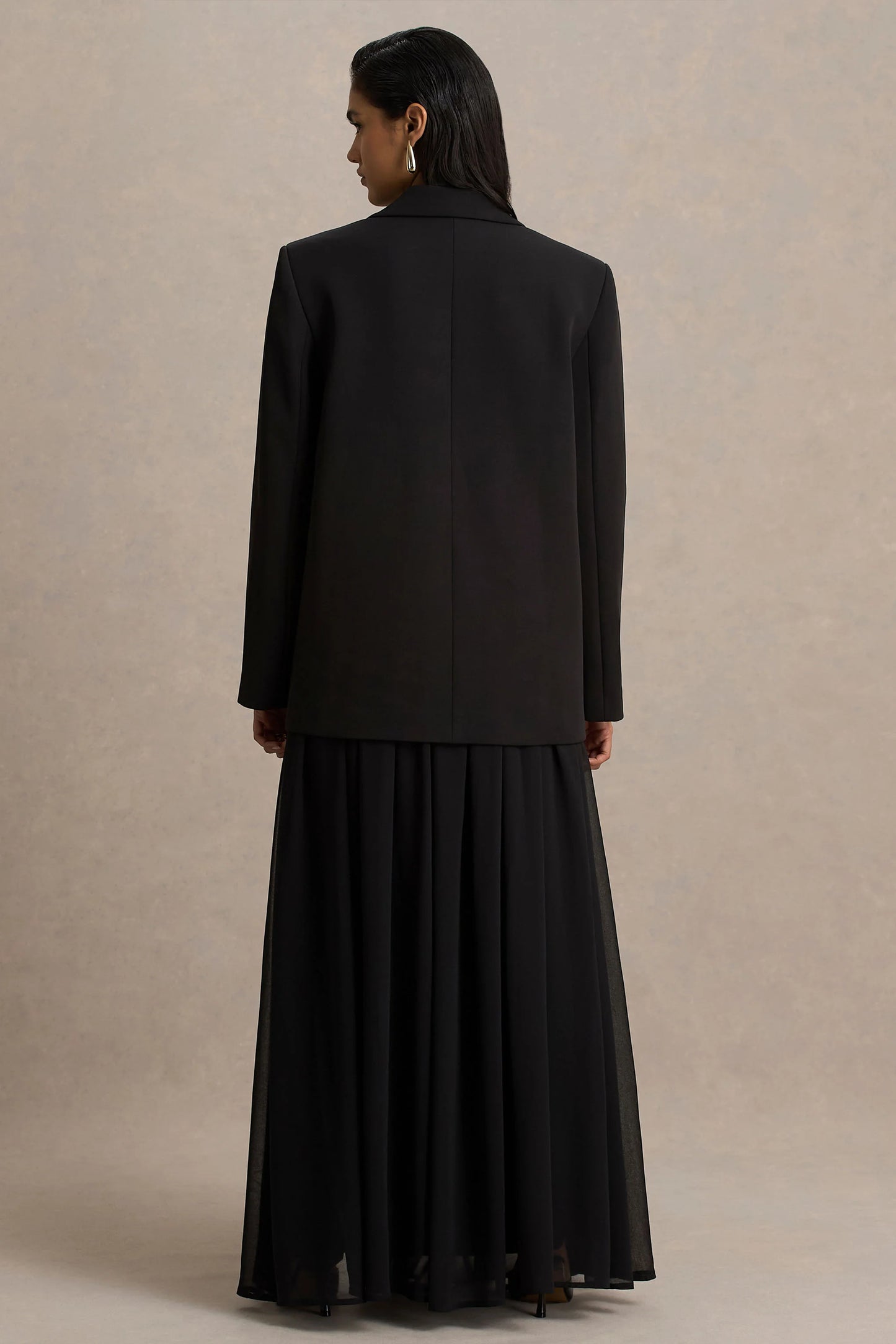 Spencer Black Chiffon Pleated Maxi Skirt