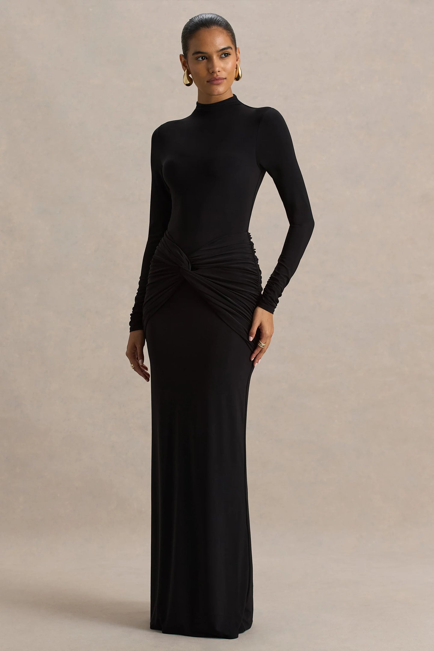 Alula Black High-Neck Maxi Dress With Twist Detail