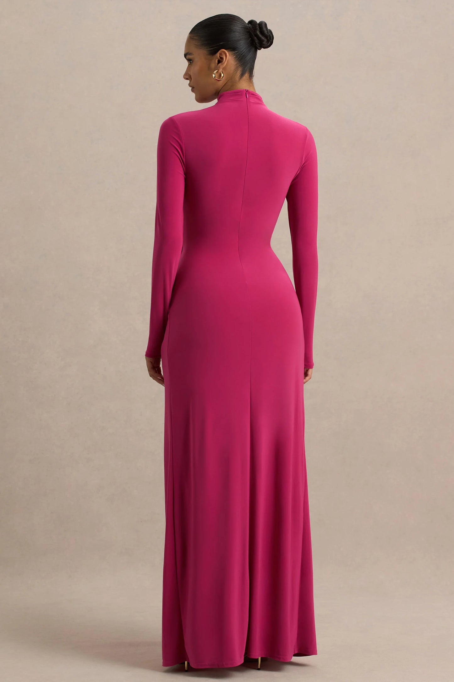 Hourglass Hot Pink Long-Sleeve Twisted Maxi Dress With Split