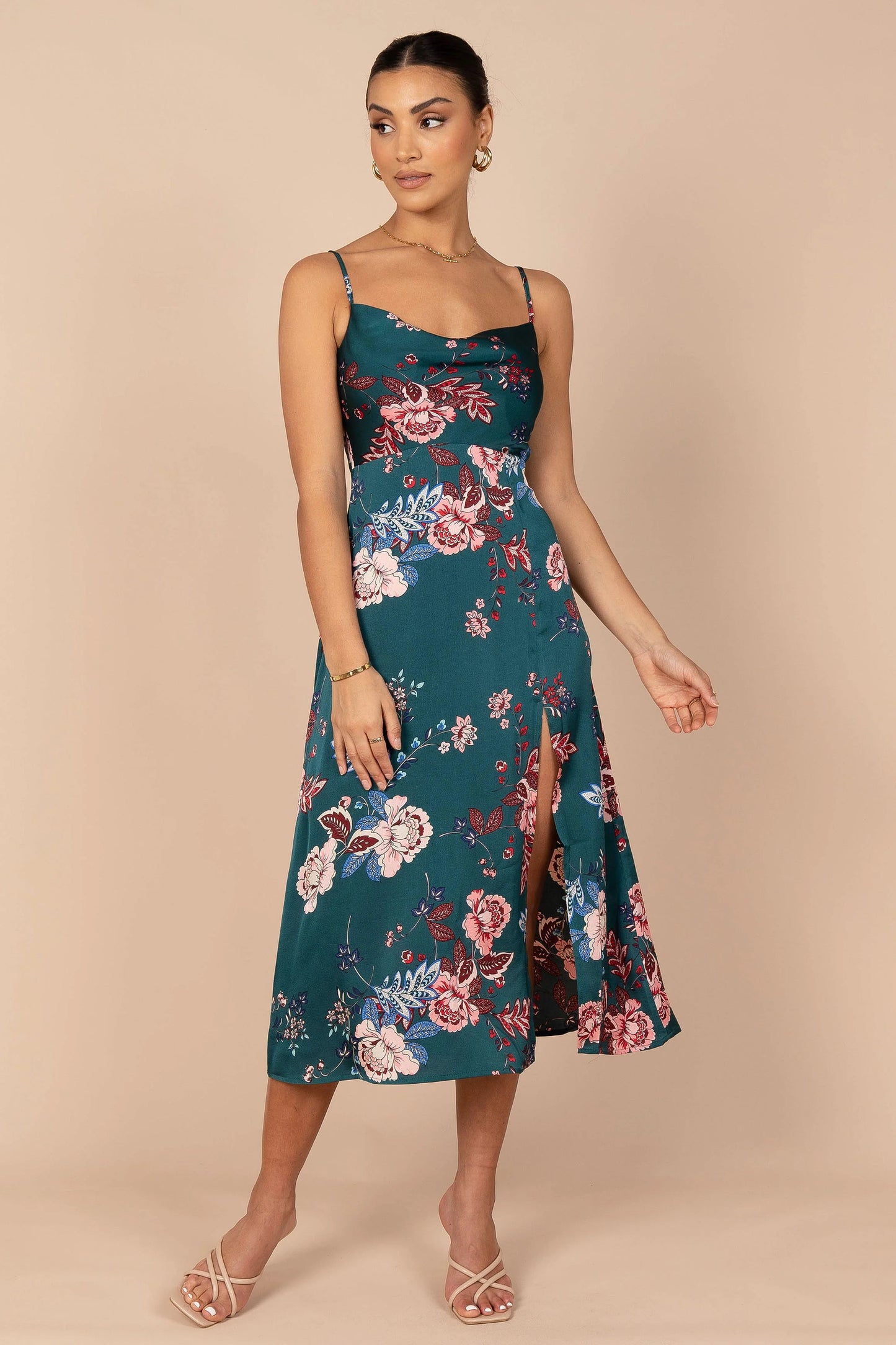 Alejandra Cowl Neck Midi Dress - Emerald