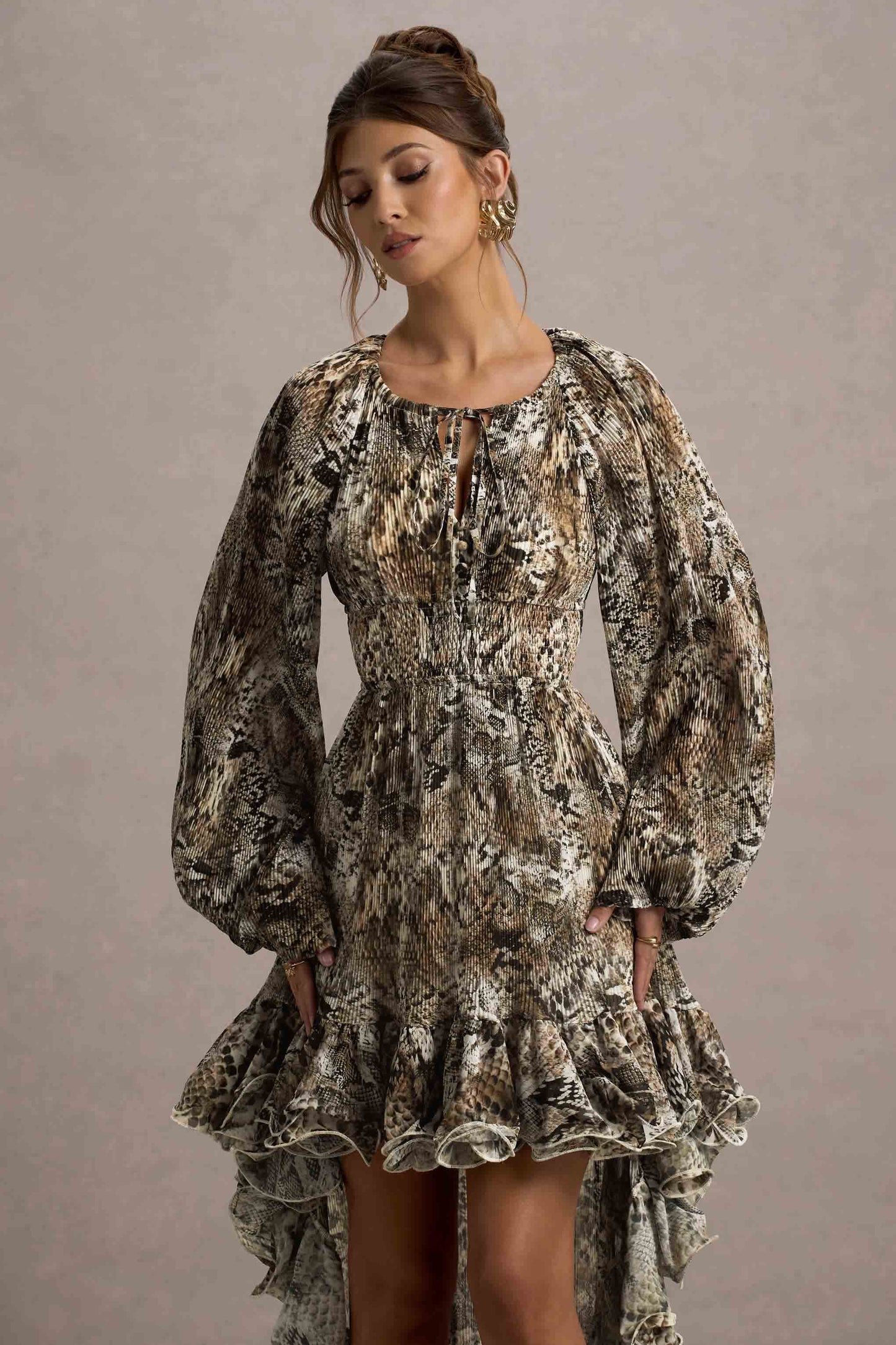 Namir Snake Print High-Low Chiffon Maxi Dress