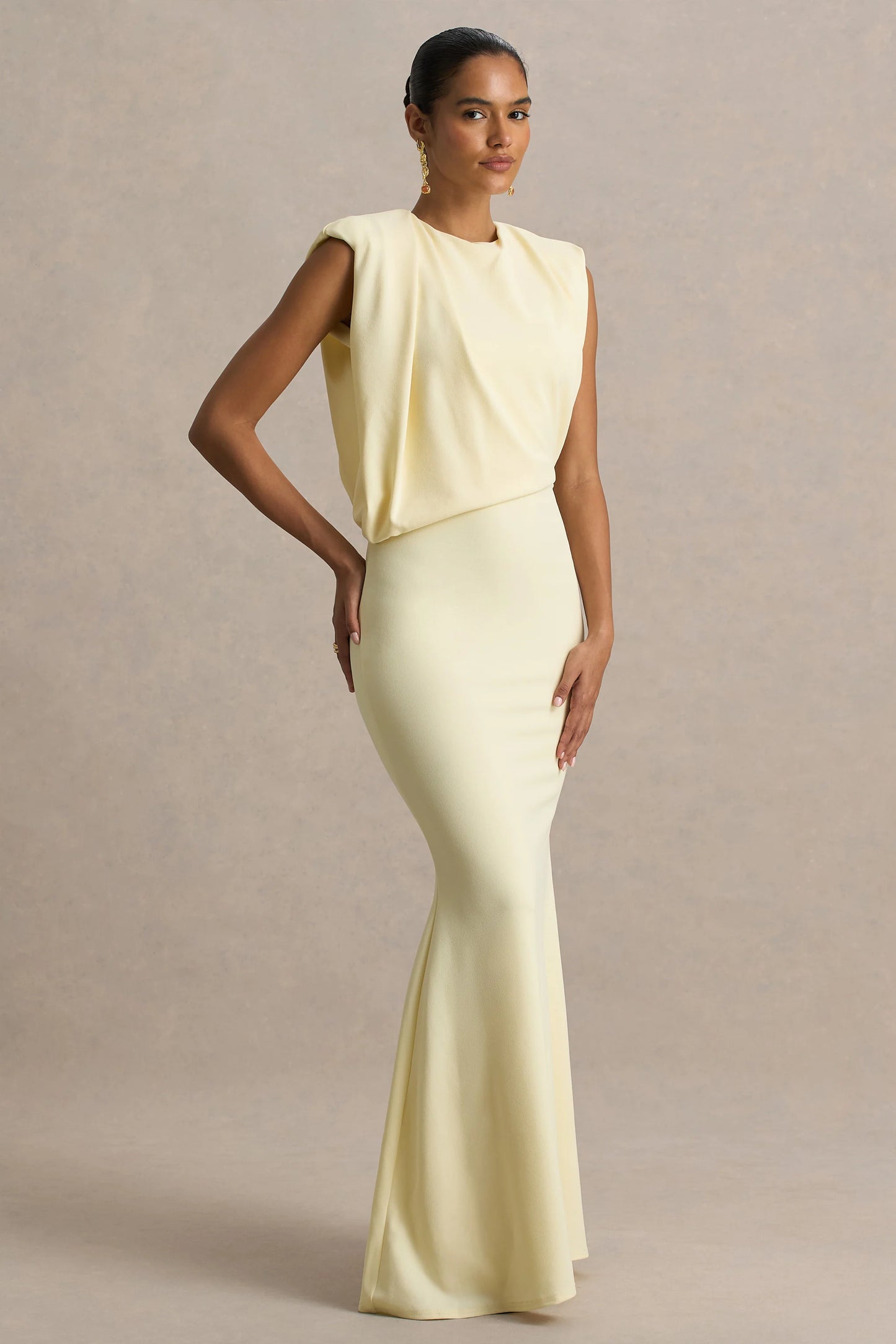 Meave Lemon Boat-Neck Maxi Dress With Draped Detail