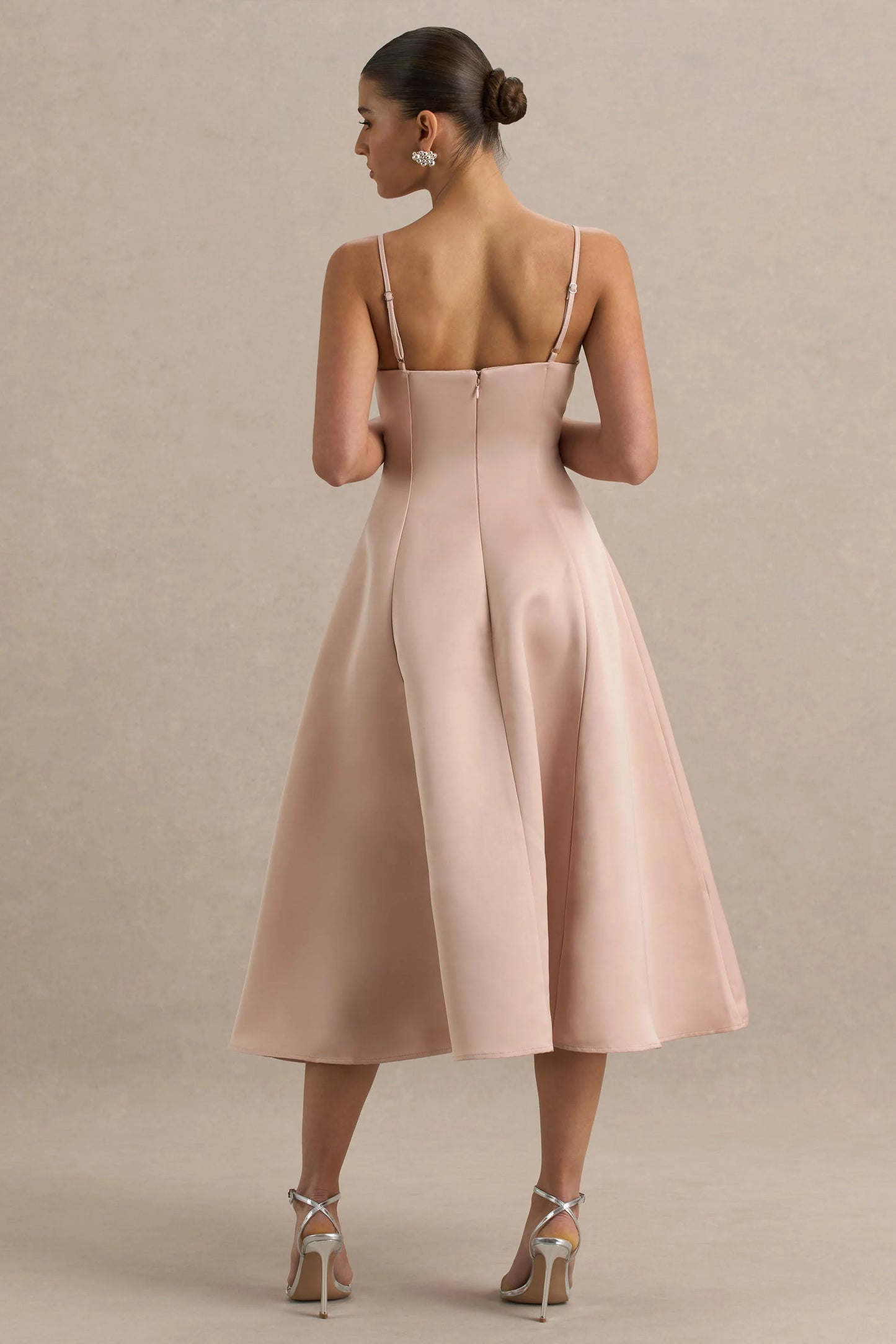 Mally Rose Pink Satin Sweetheart A-Line Midi Dress