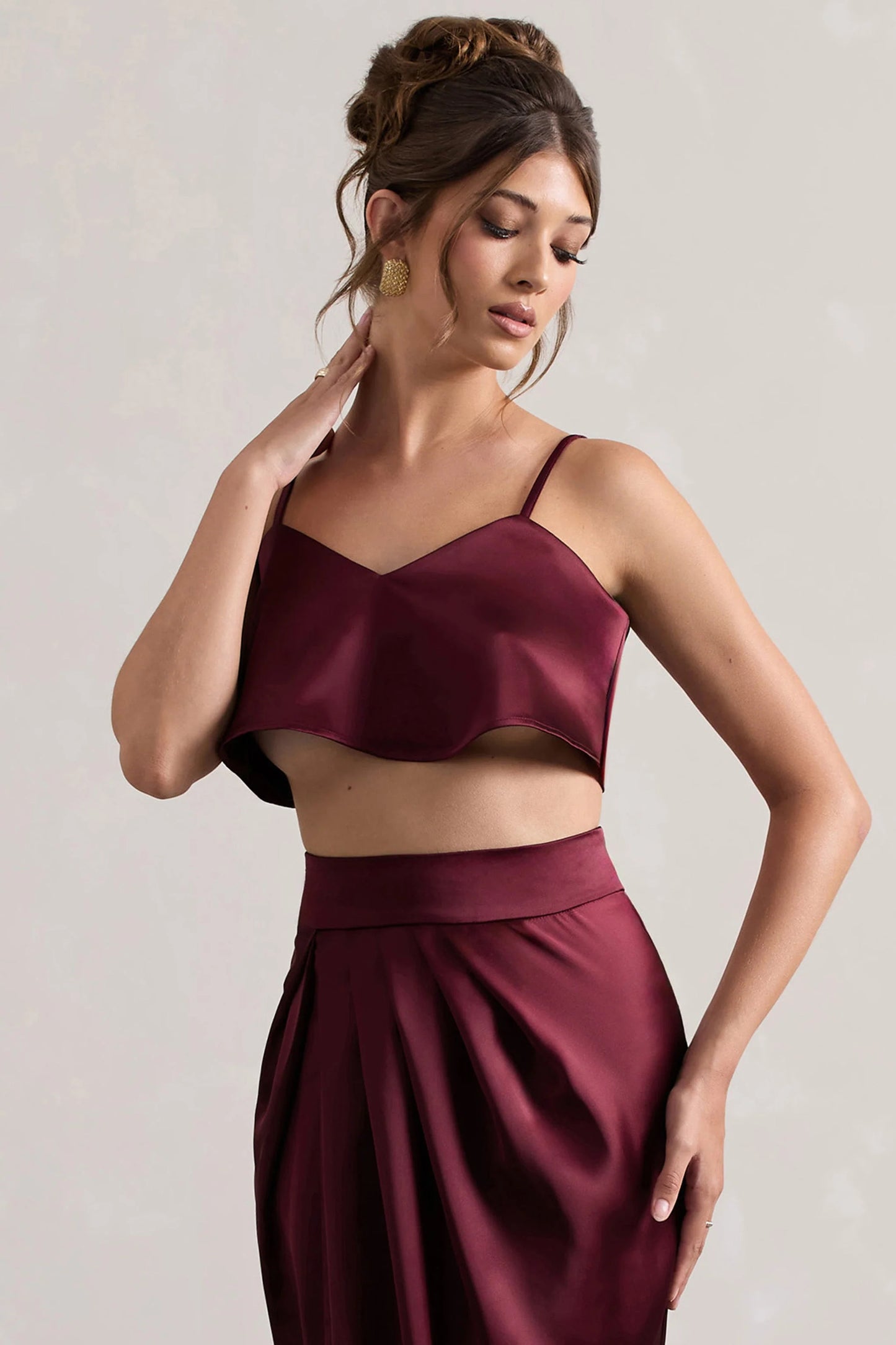Fawn Plum Satin Cami Crop Top