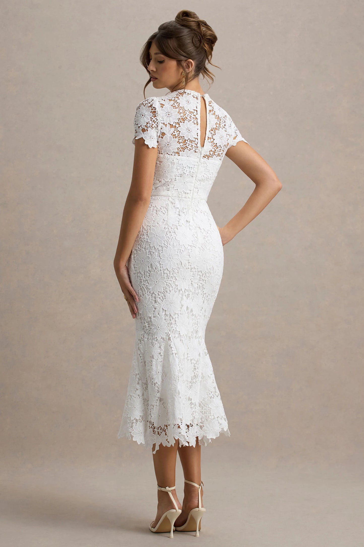Clarissa White Lace Short-Sleeve Midi Dress