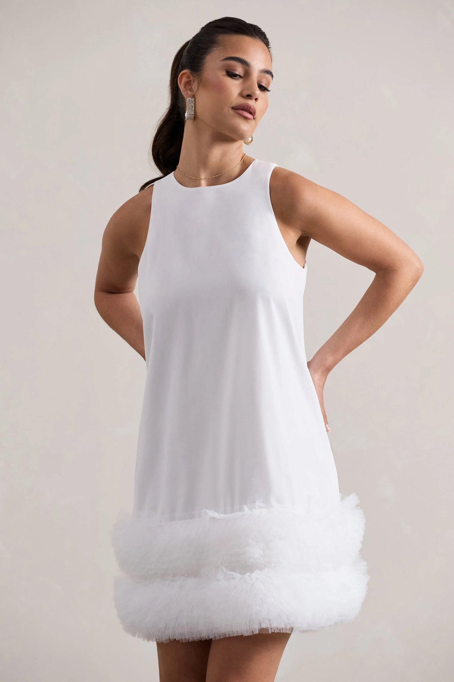 Raise A Glass White A-Line Mini Dress With Tulle Hem