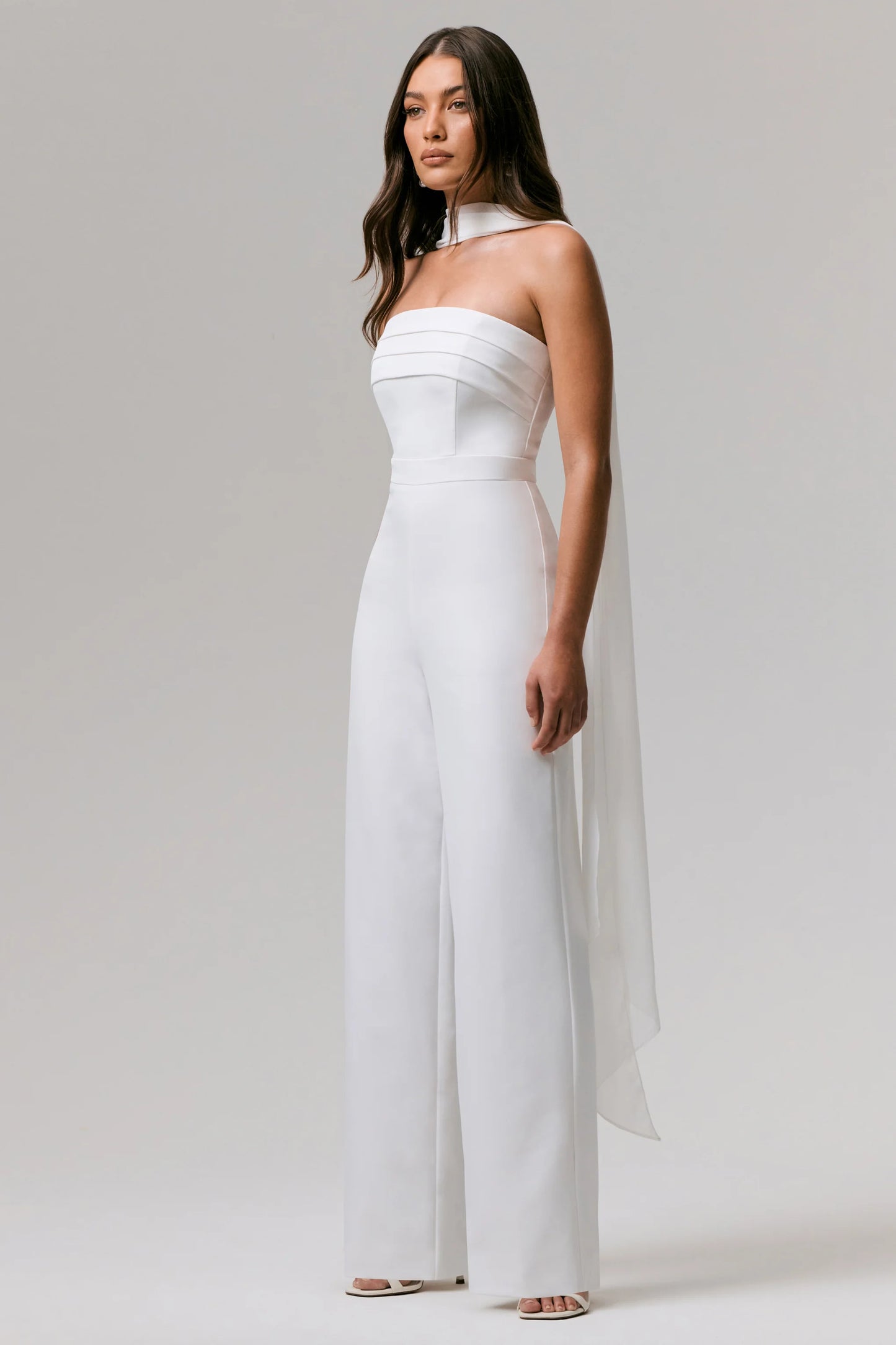 Enchanted White High-Neck Jumpsuit With Scarf
