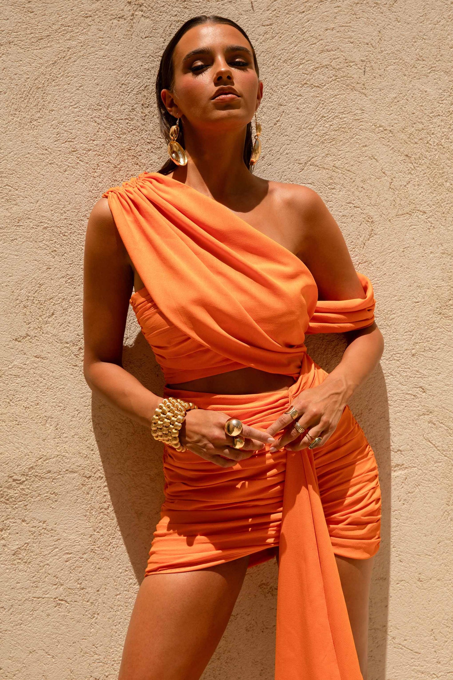 Margo Orange Asymmetric Mini Dress with Cut-Out Details