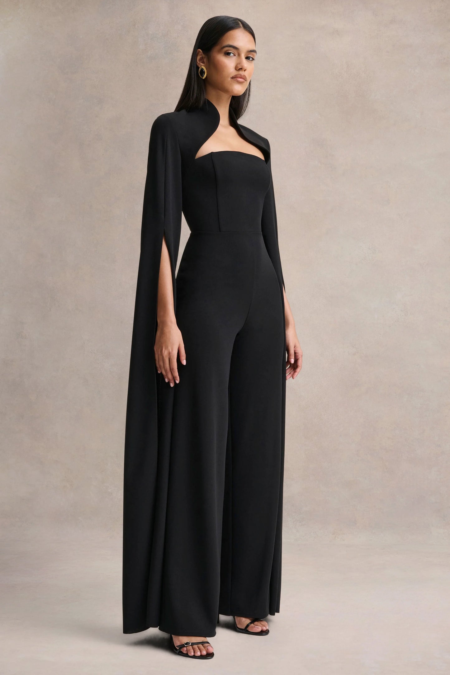 Elisabetta Black Square-Neck Jumpsuit With Cape-Sleeves