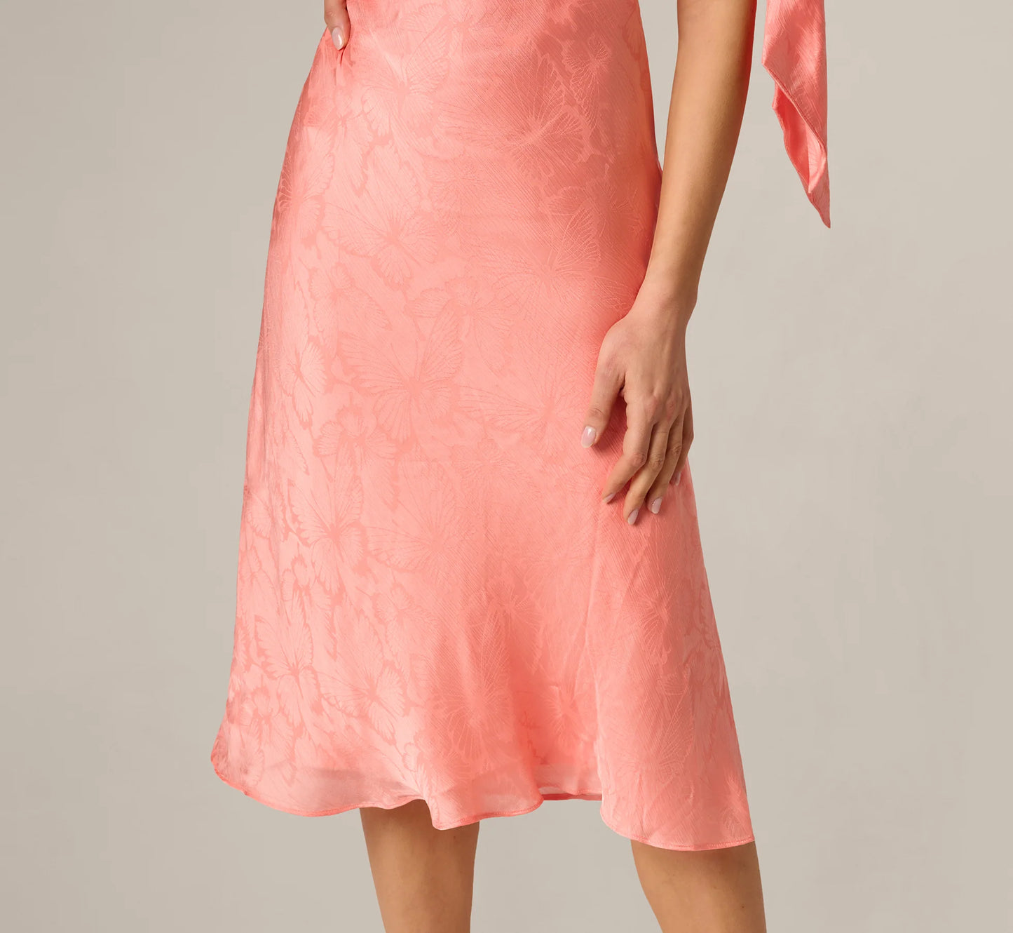 Draped Shoulder Butterfly Jacquard Midi Dress In Coastal Sun