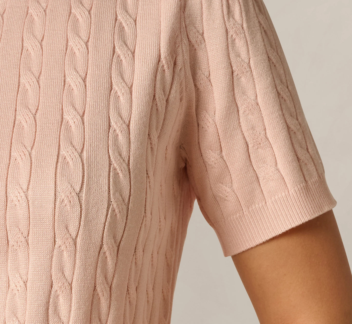 Short Sleeve Beaded Collar Pullover Sweater In Pink Whisper