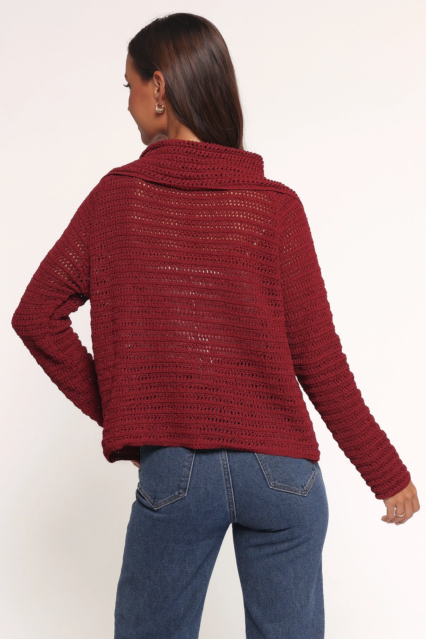 Lyra Large Collar Cardigan - Burgundy