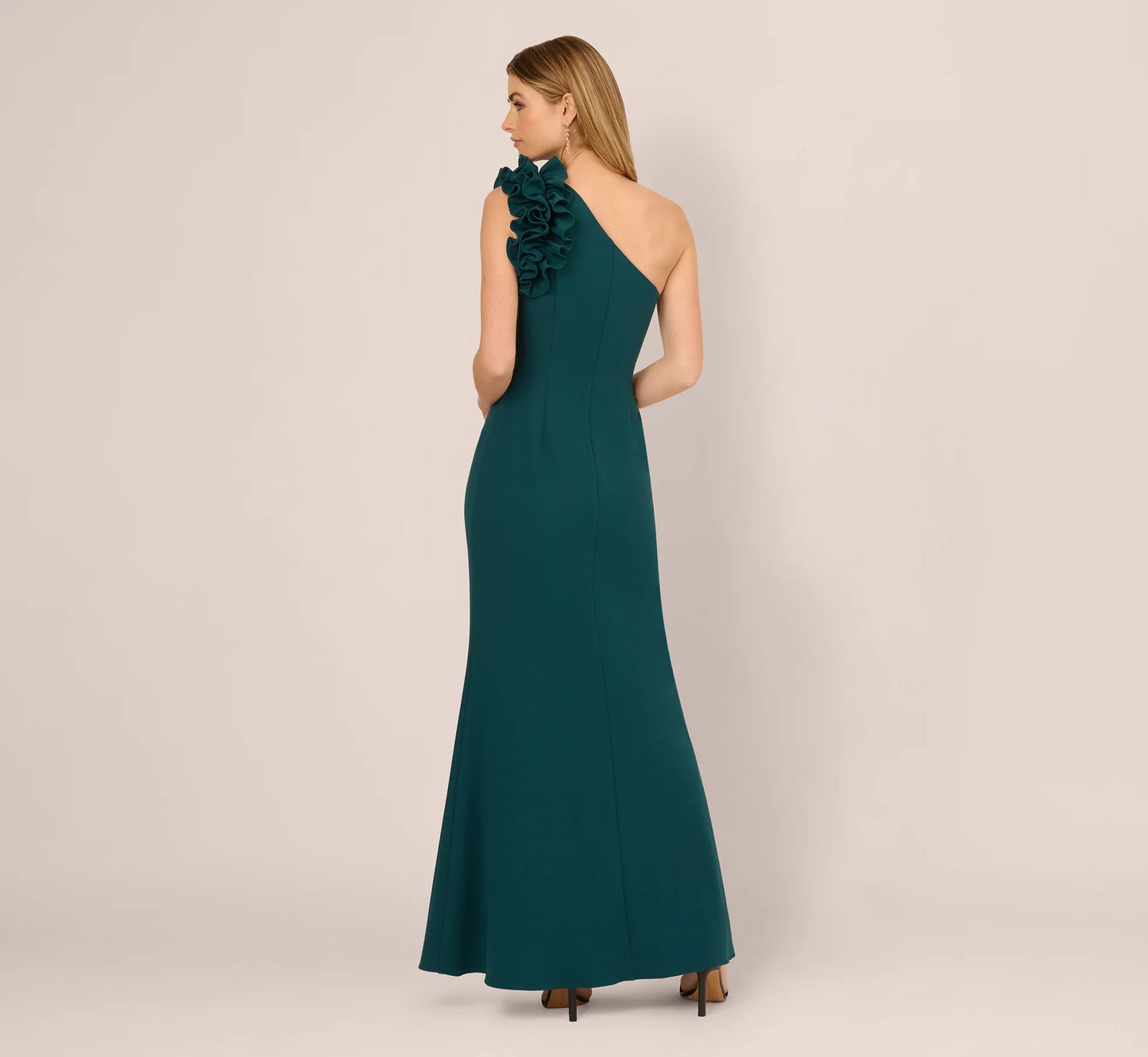 One Shoulder Ruffle Mermaid Gown In Hunter