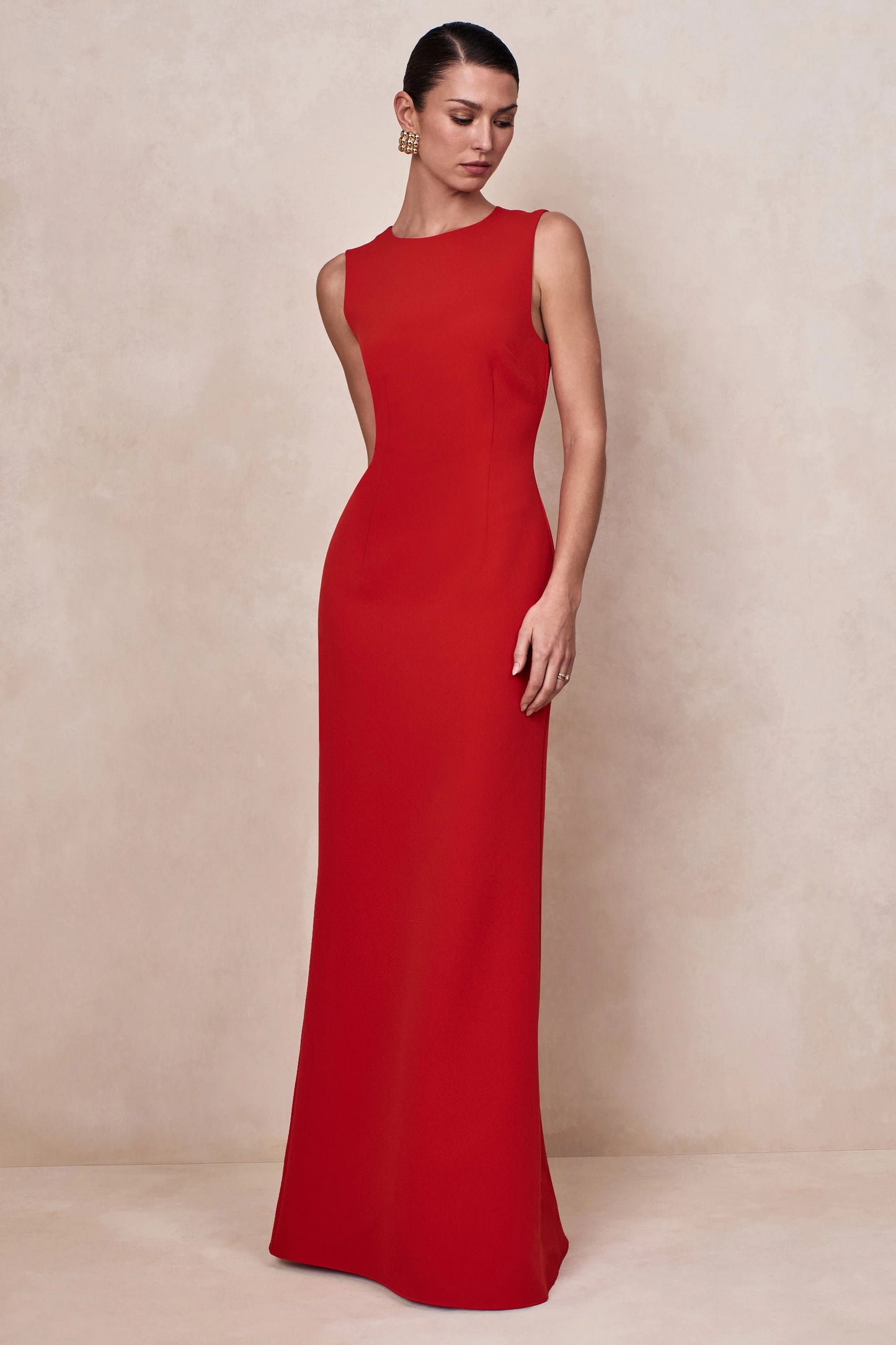 Astrelle Red High-Neck Maxi Dress