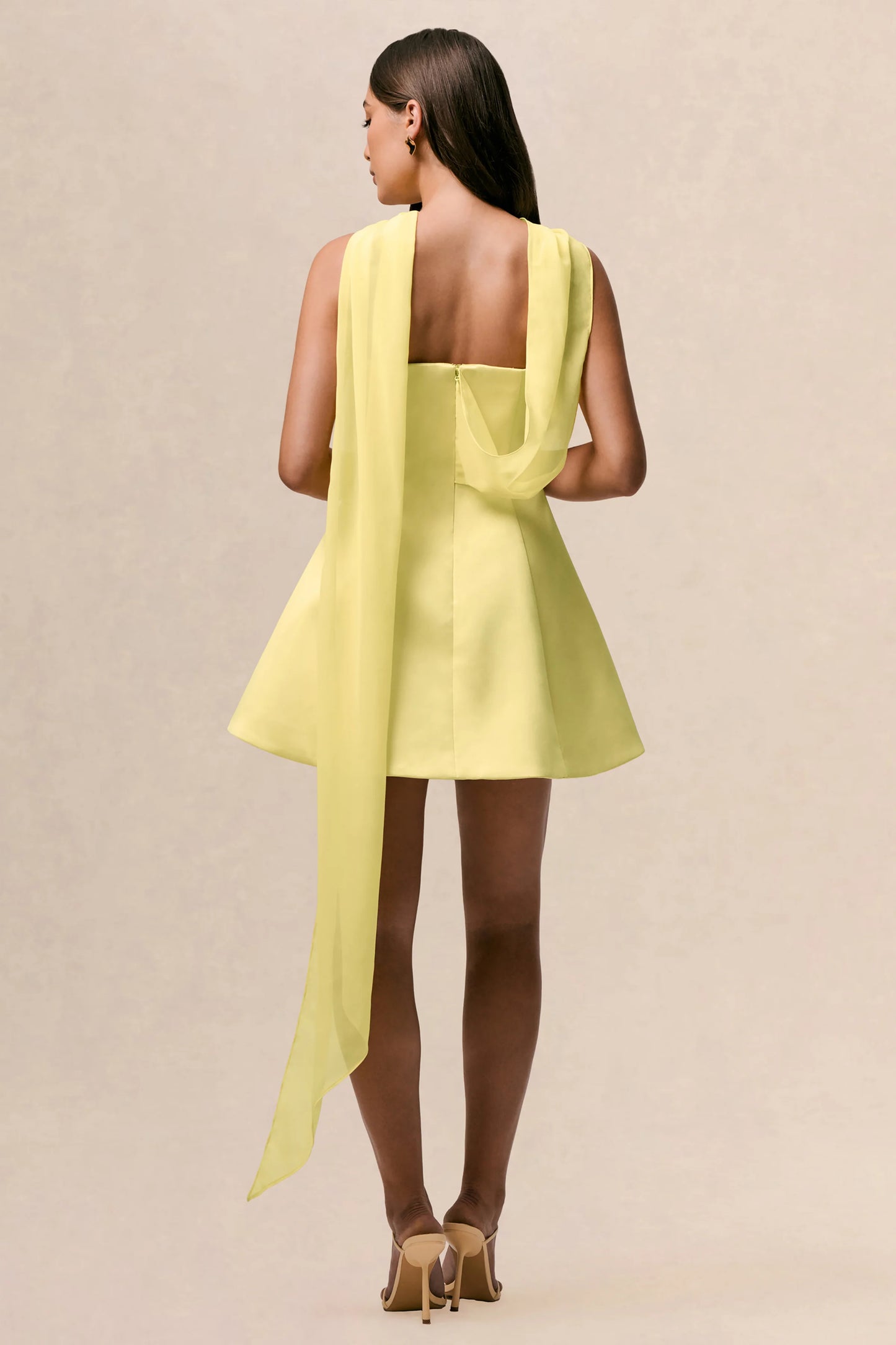 Love Me Lemon Satin Skater Mini Dress With Chiffon Scarf