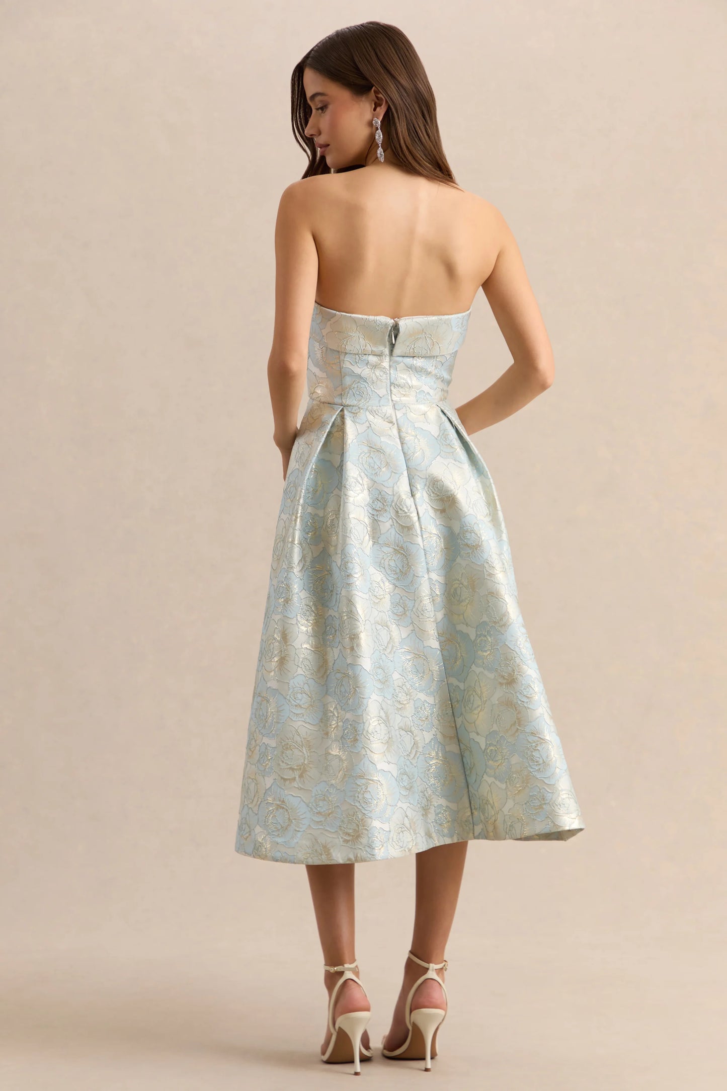 Tori Powder Blue Jacquard Bandeau Skater Midi Dress