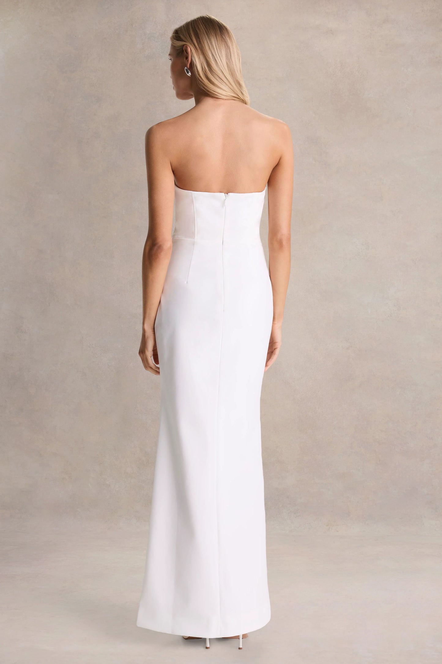 Dreamy Whispers Cream Strapless Ruffle Split Maxi Dress