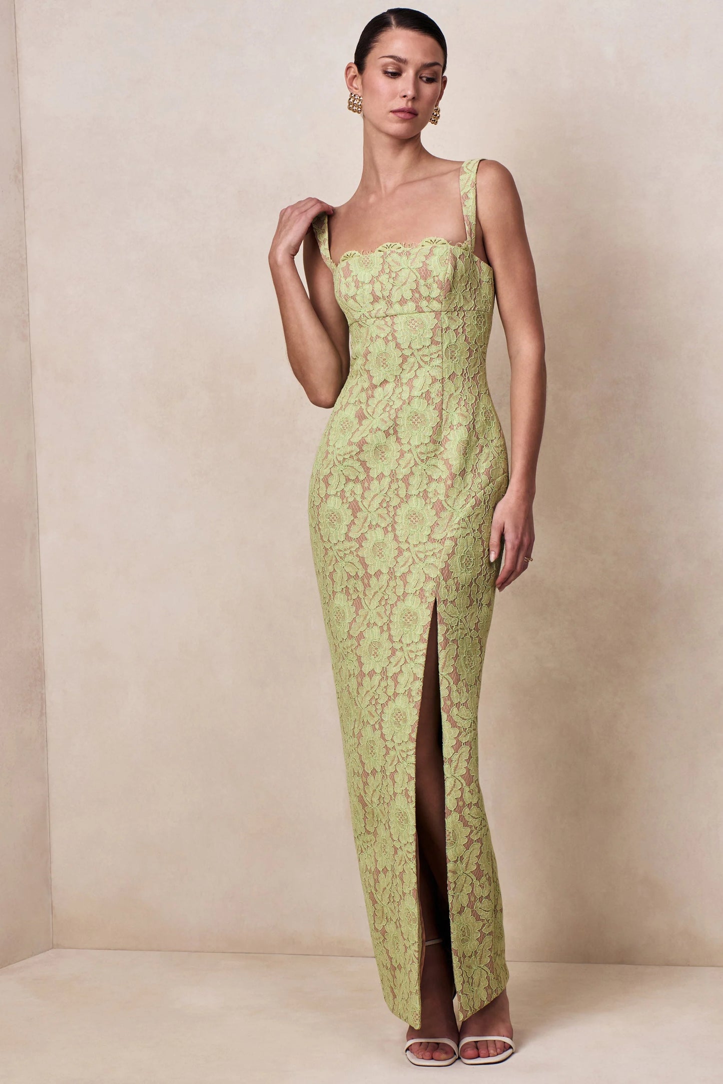 Zarisse Green Lace Square-Neck Maxi Dress