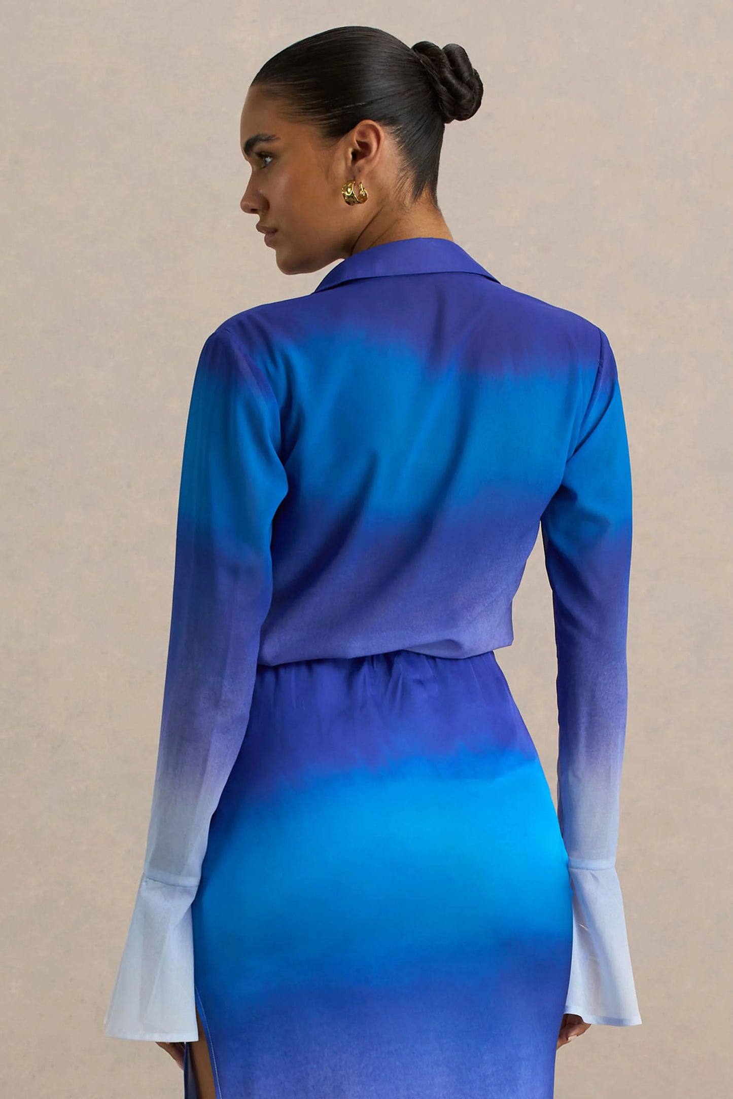 Tahiti Blue Ombre Flared-Sleeve Shirt