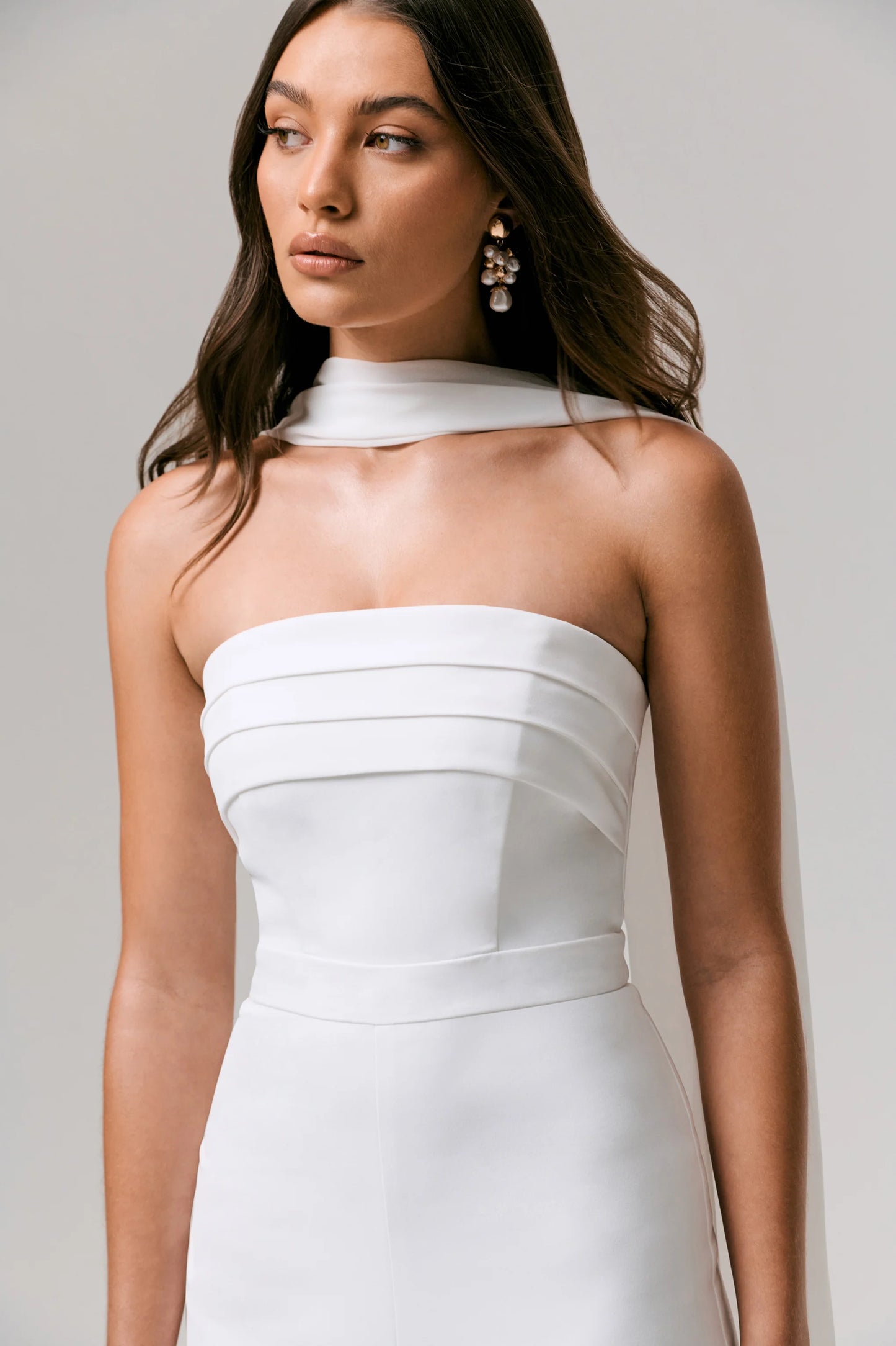 Enchanted White High-Neck Jumpsuit With Scarf