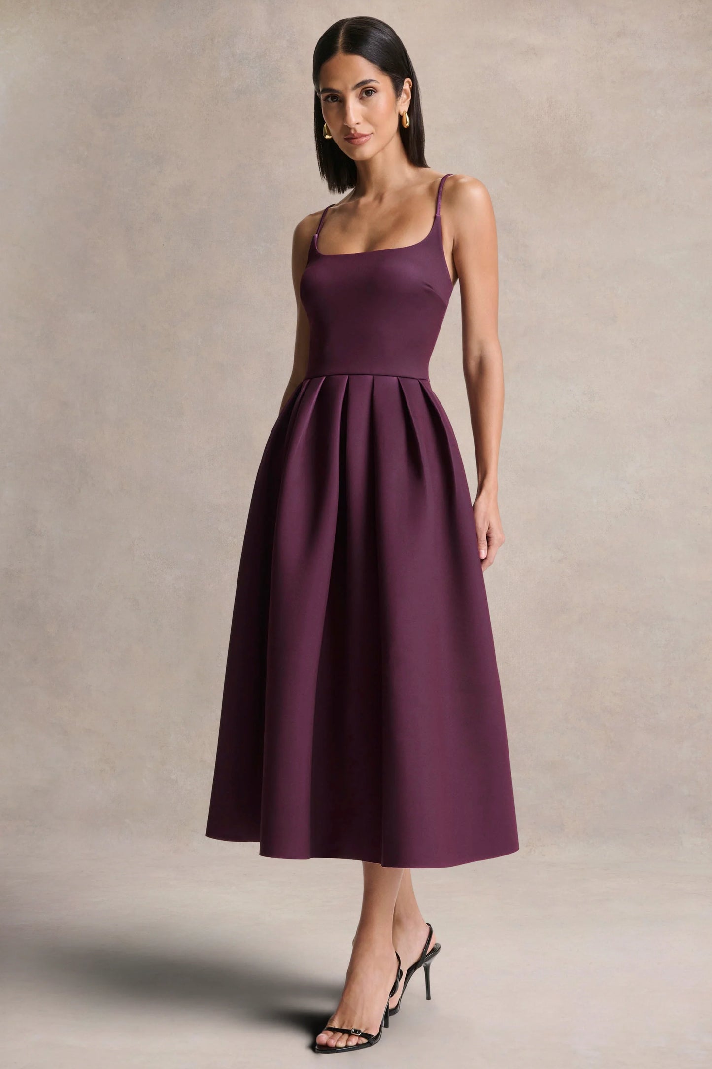 Jamila Plum Scoop-Neck Midi Dress
