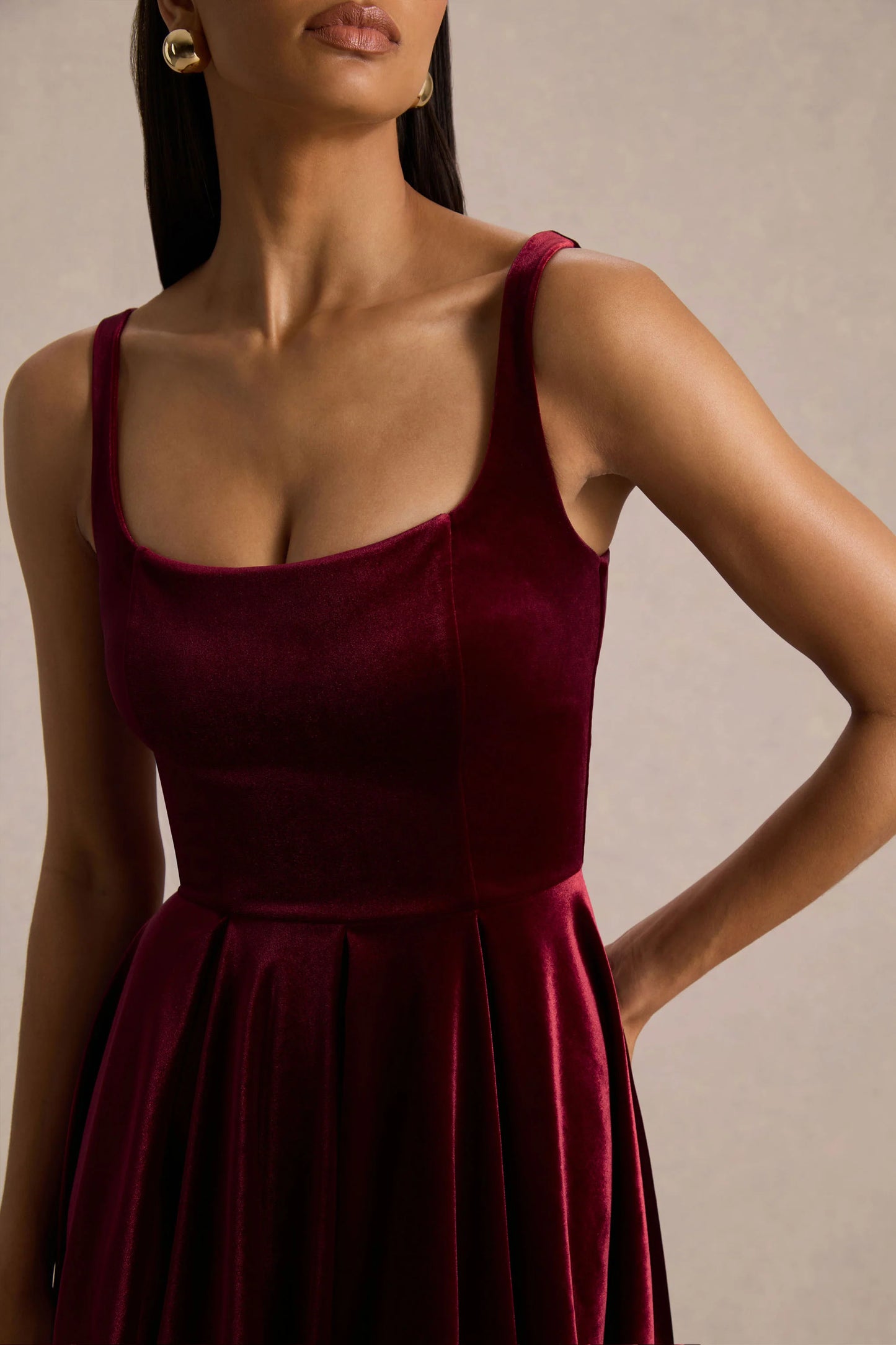 Roxanne Burgundy Velvet Square-Neck Mini Dress