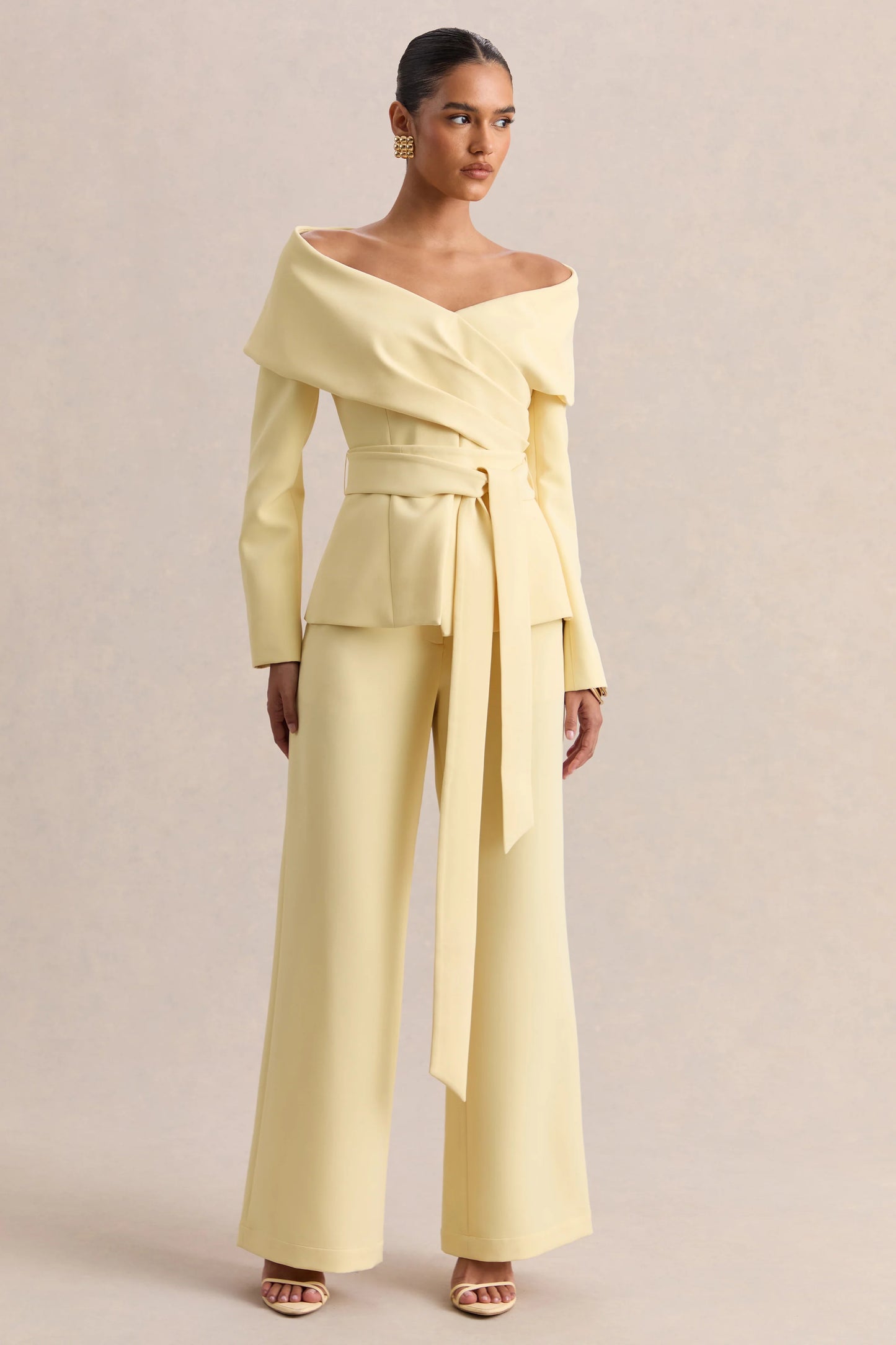 Empress Lemon Bardot-Neck Tailored Top