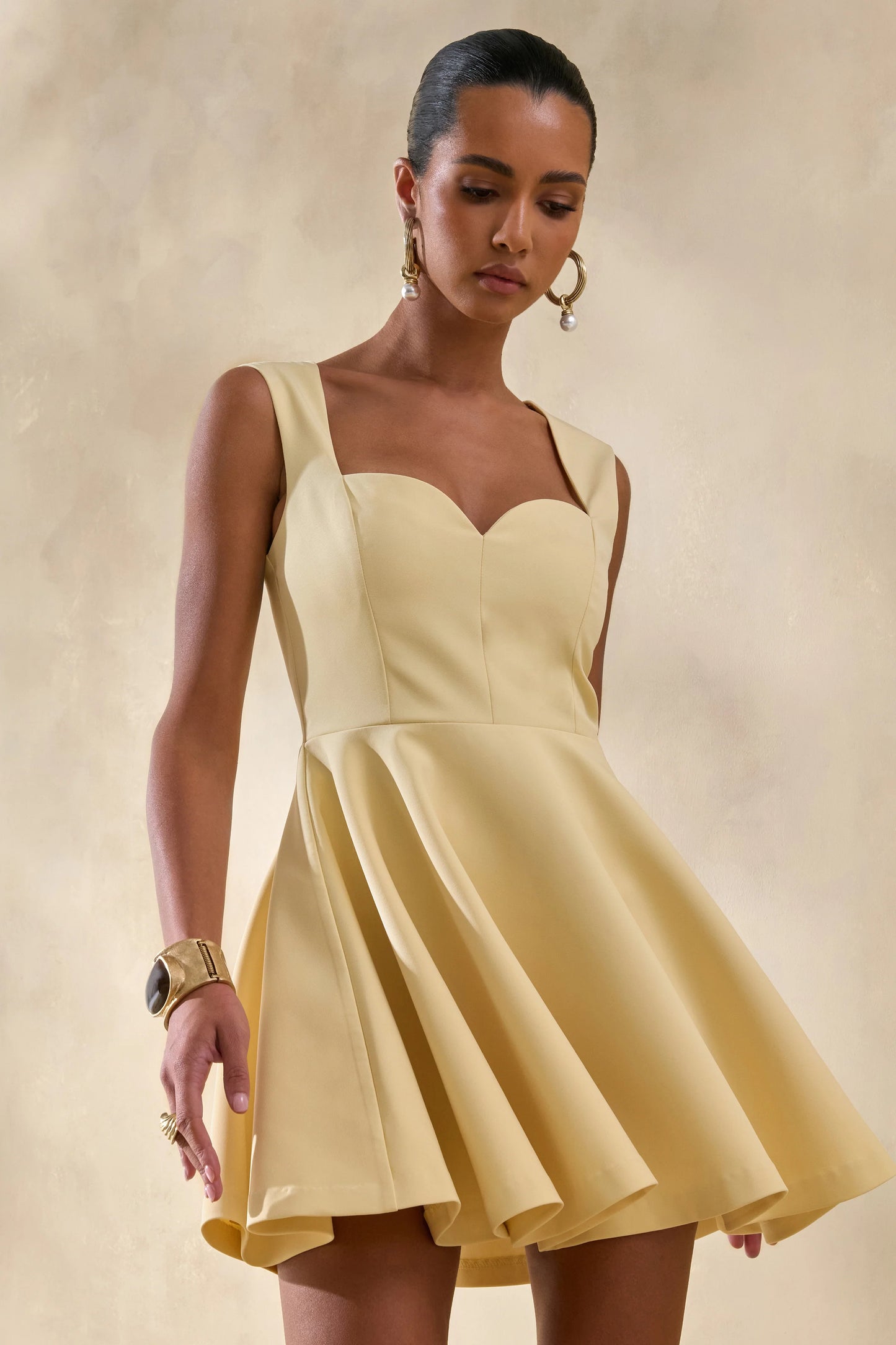 Katya Lemon Sweetheart-Neck Skater Mini Dress